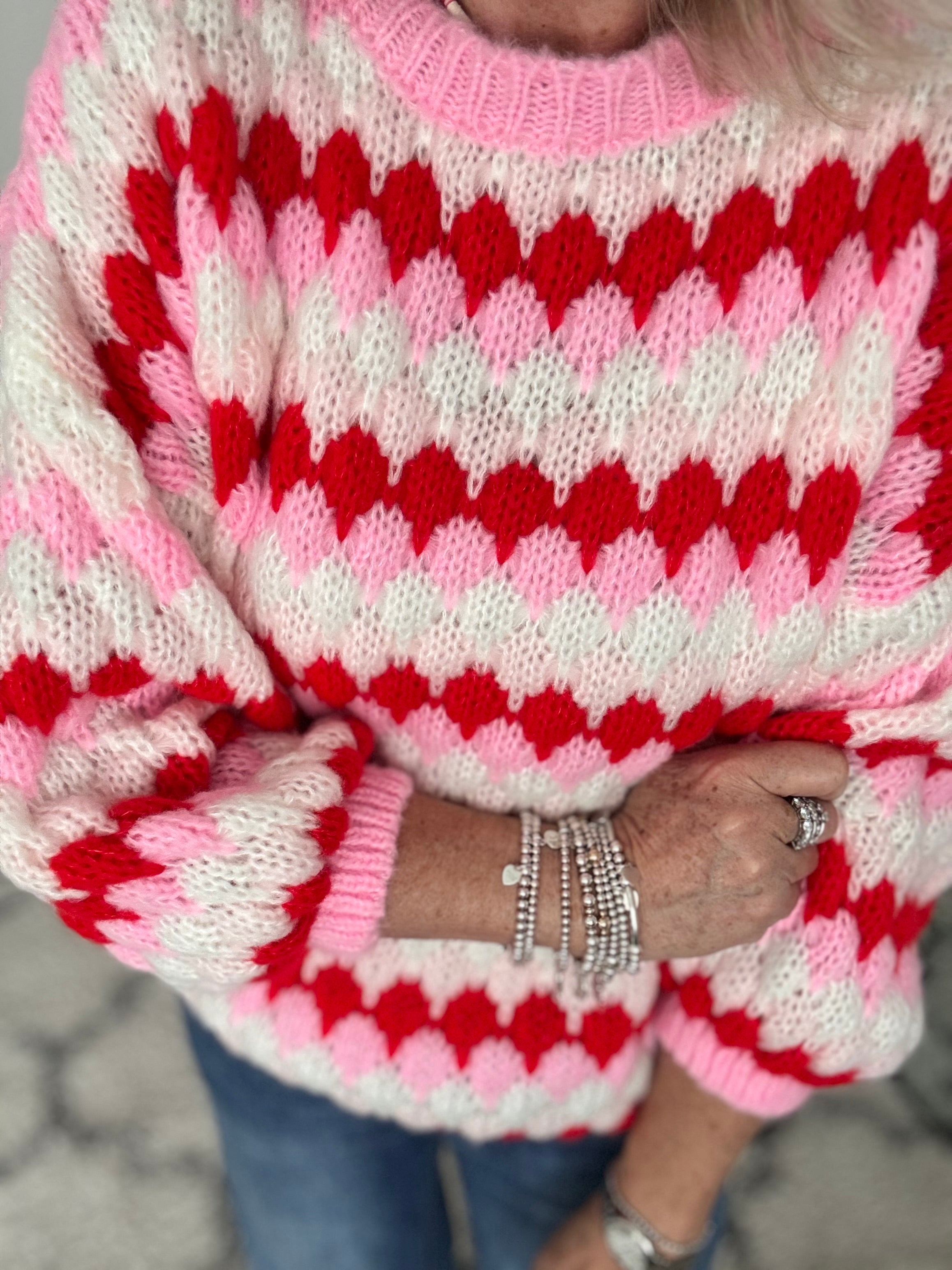 Waffle Knit Jumper in Pink & Red