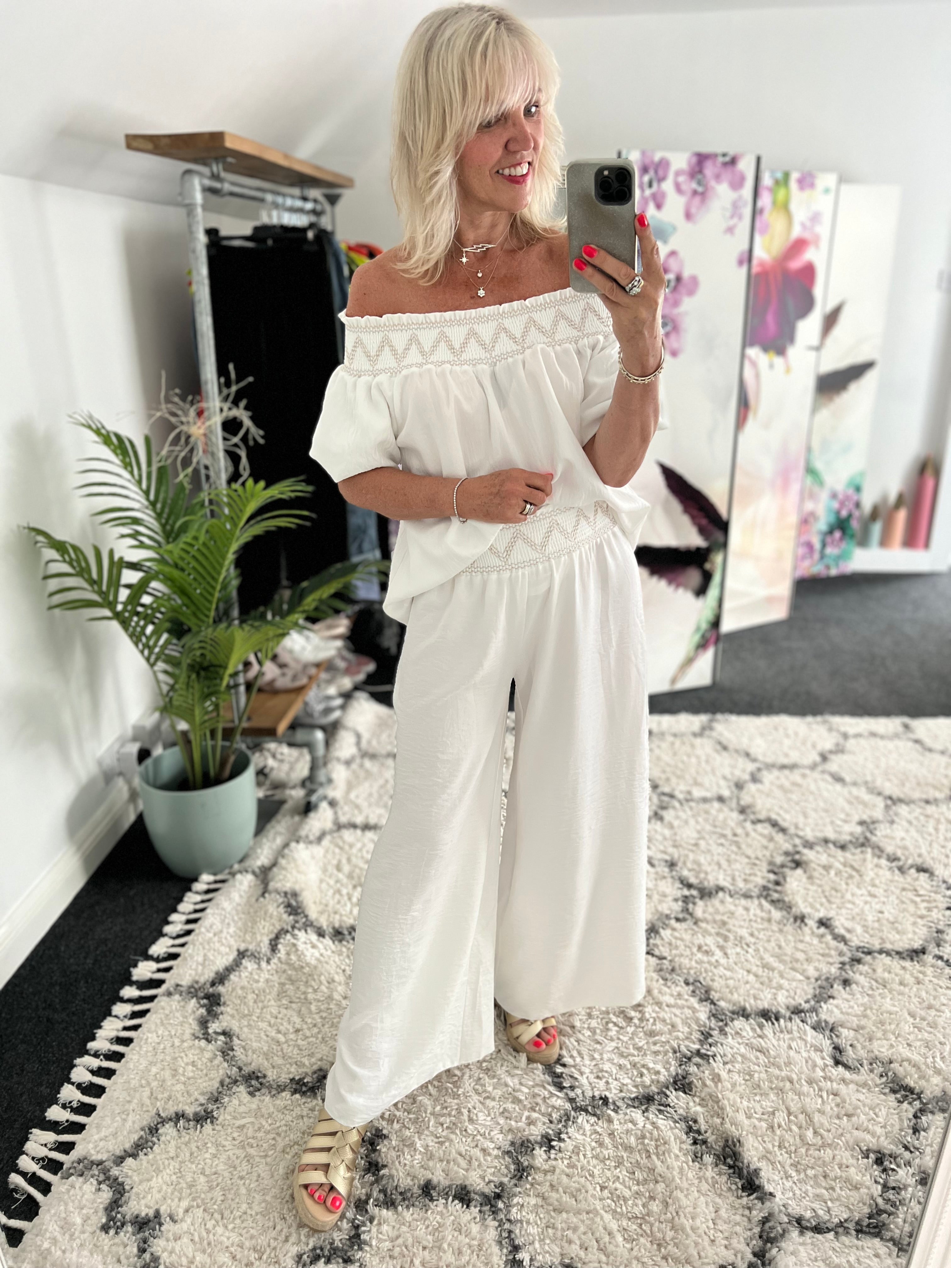 Bardot Embroidered Top in White