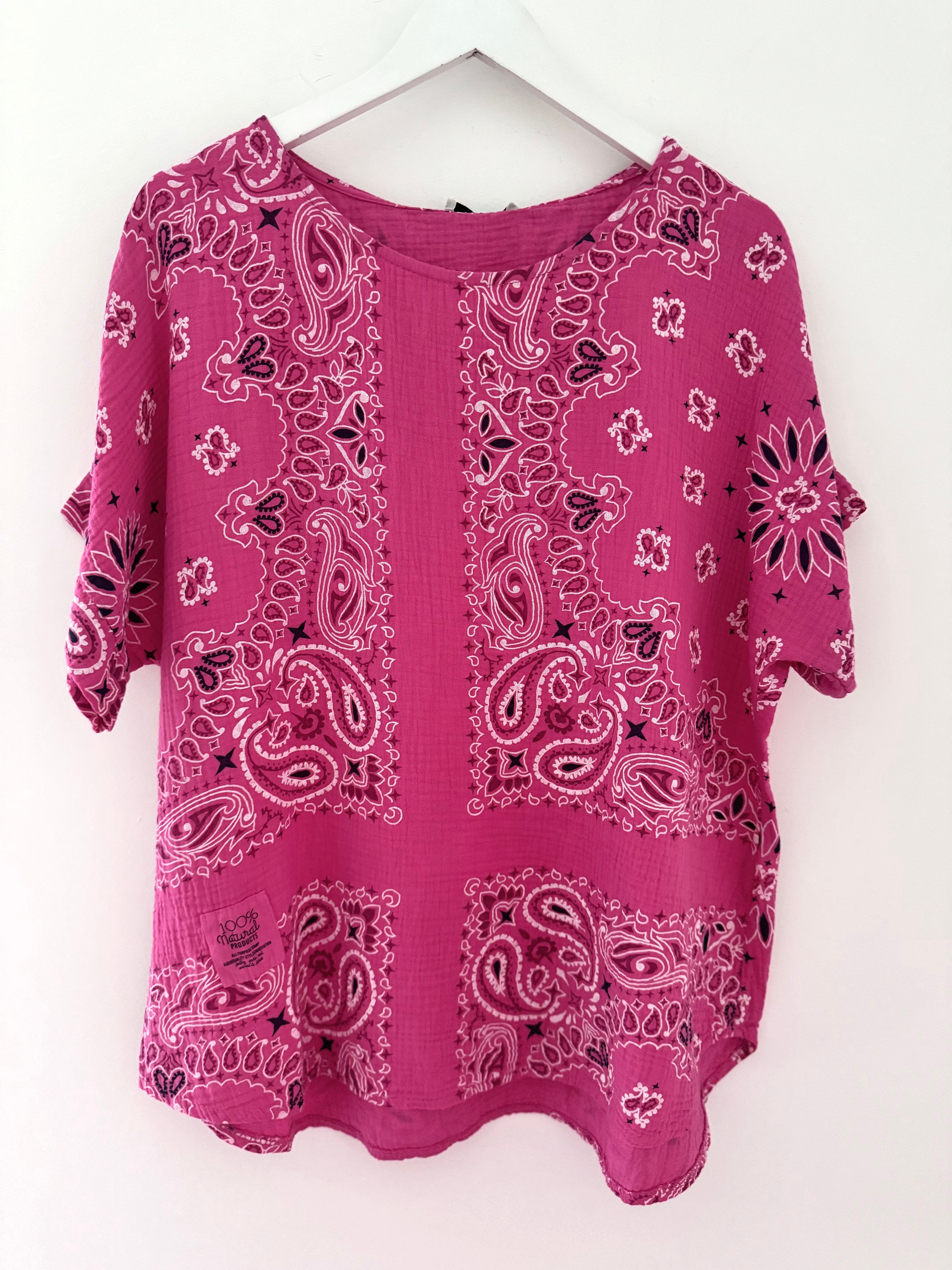 Paisley Cheesecloth Top in Fuchsia