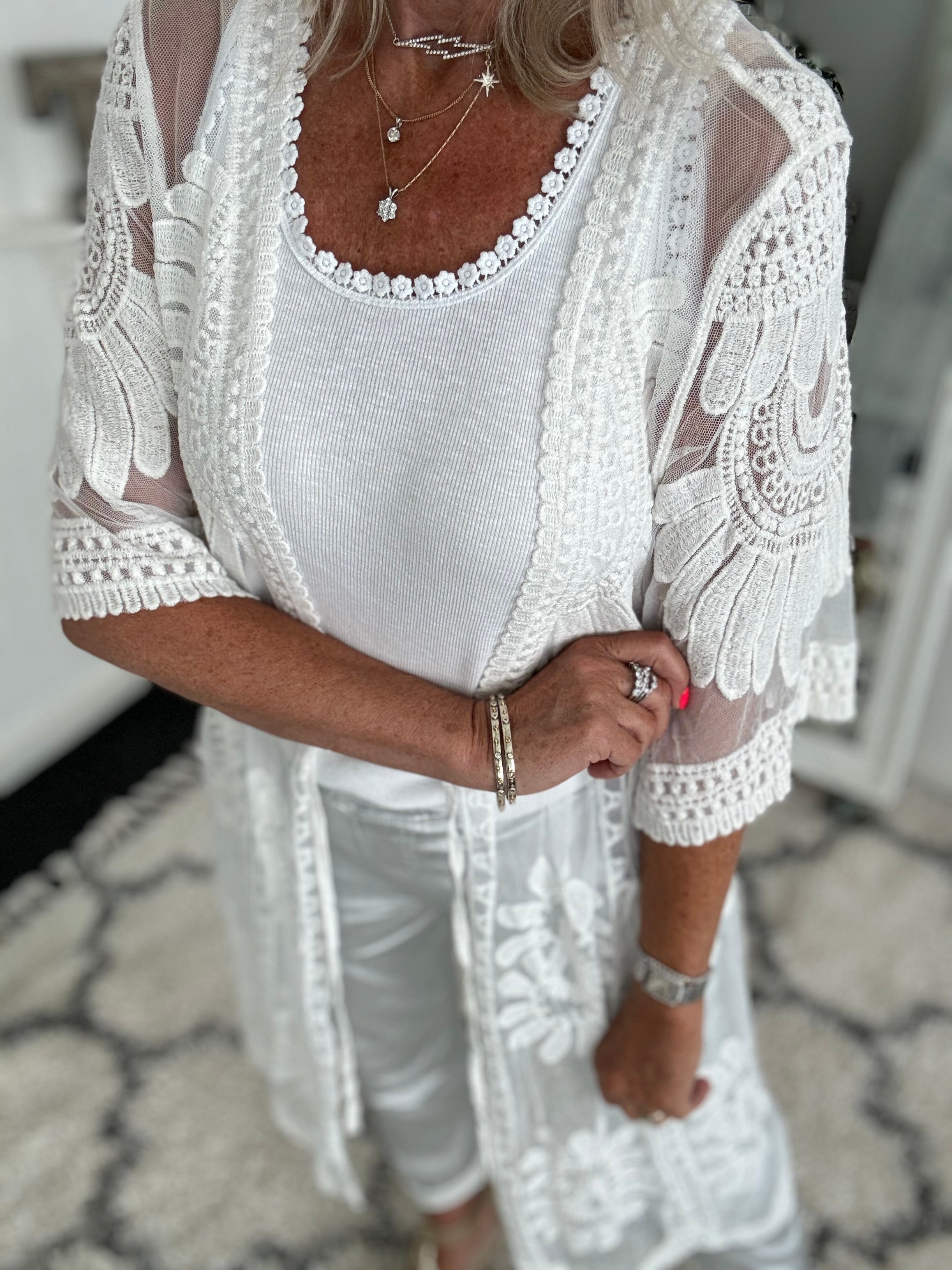 Lace Cotton Kimono in Ivory