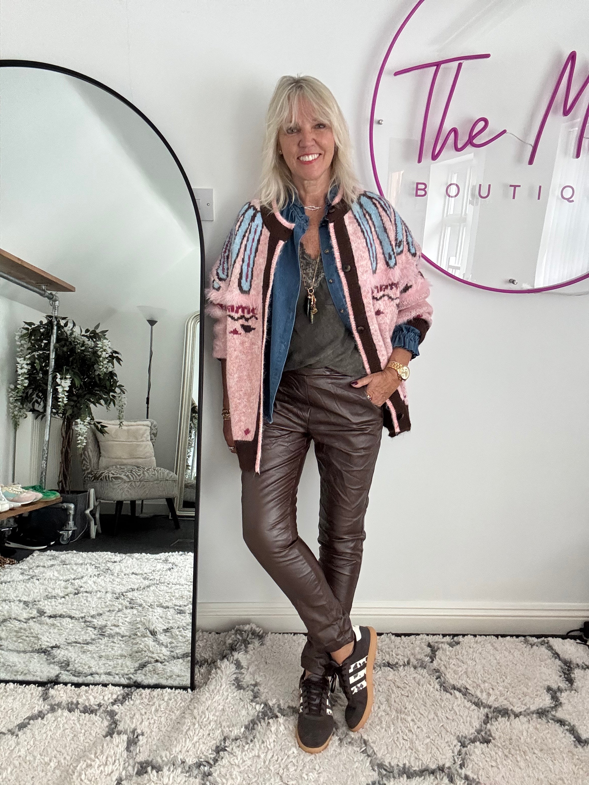 Oversized Designer Cardi in Pink & Chocolate