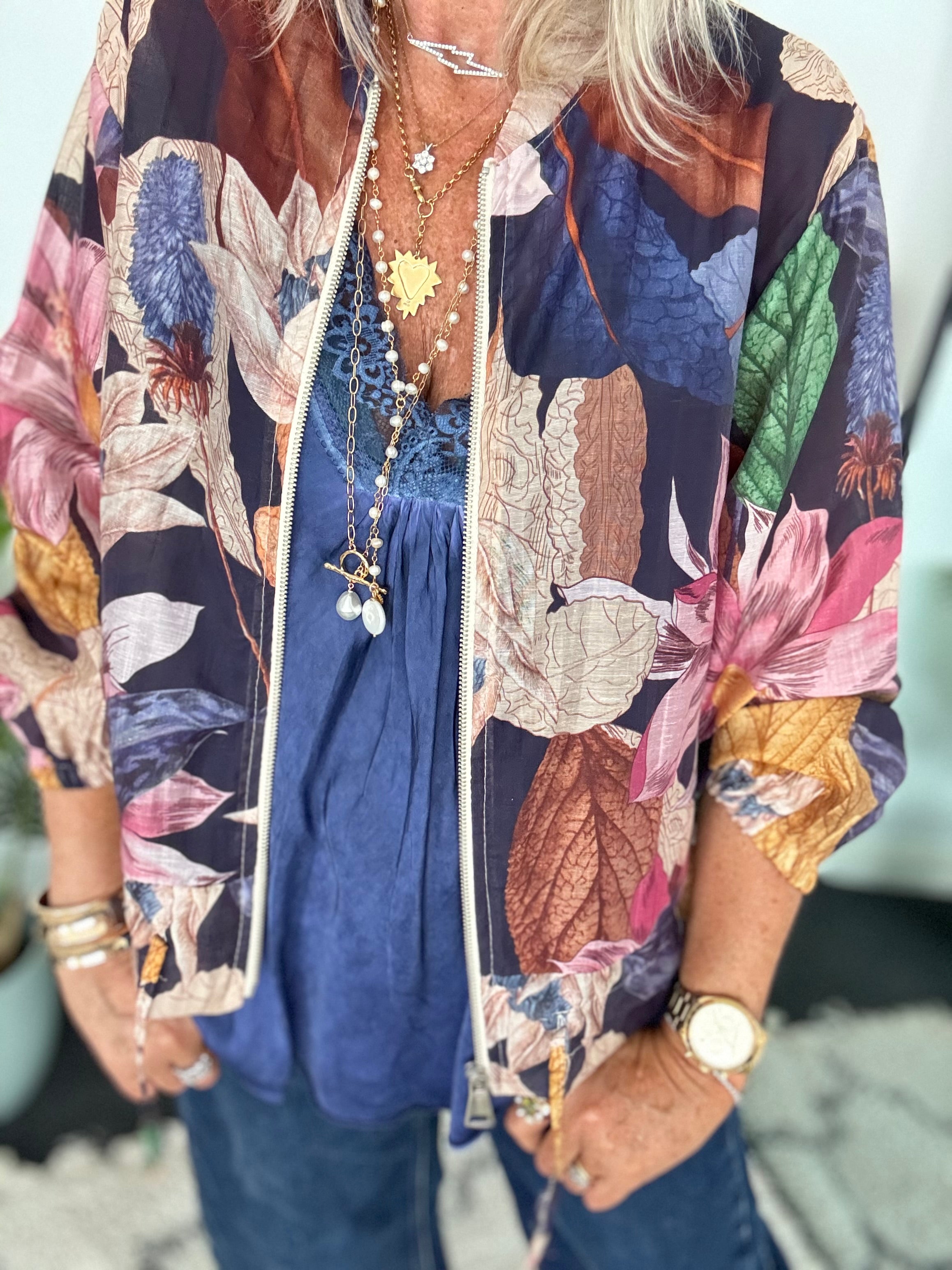 Floral Bomber Jacket in Pink & Blue