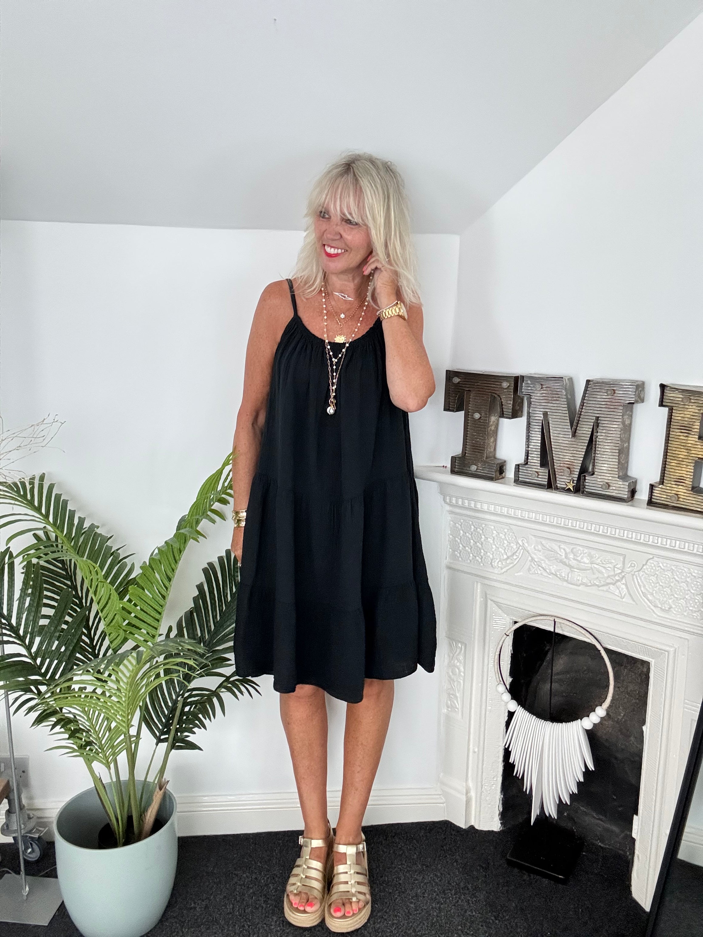 Cheesecloth Dress in Black
