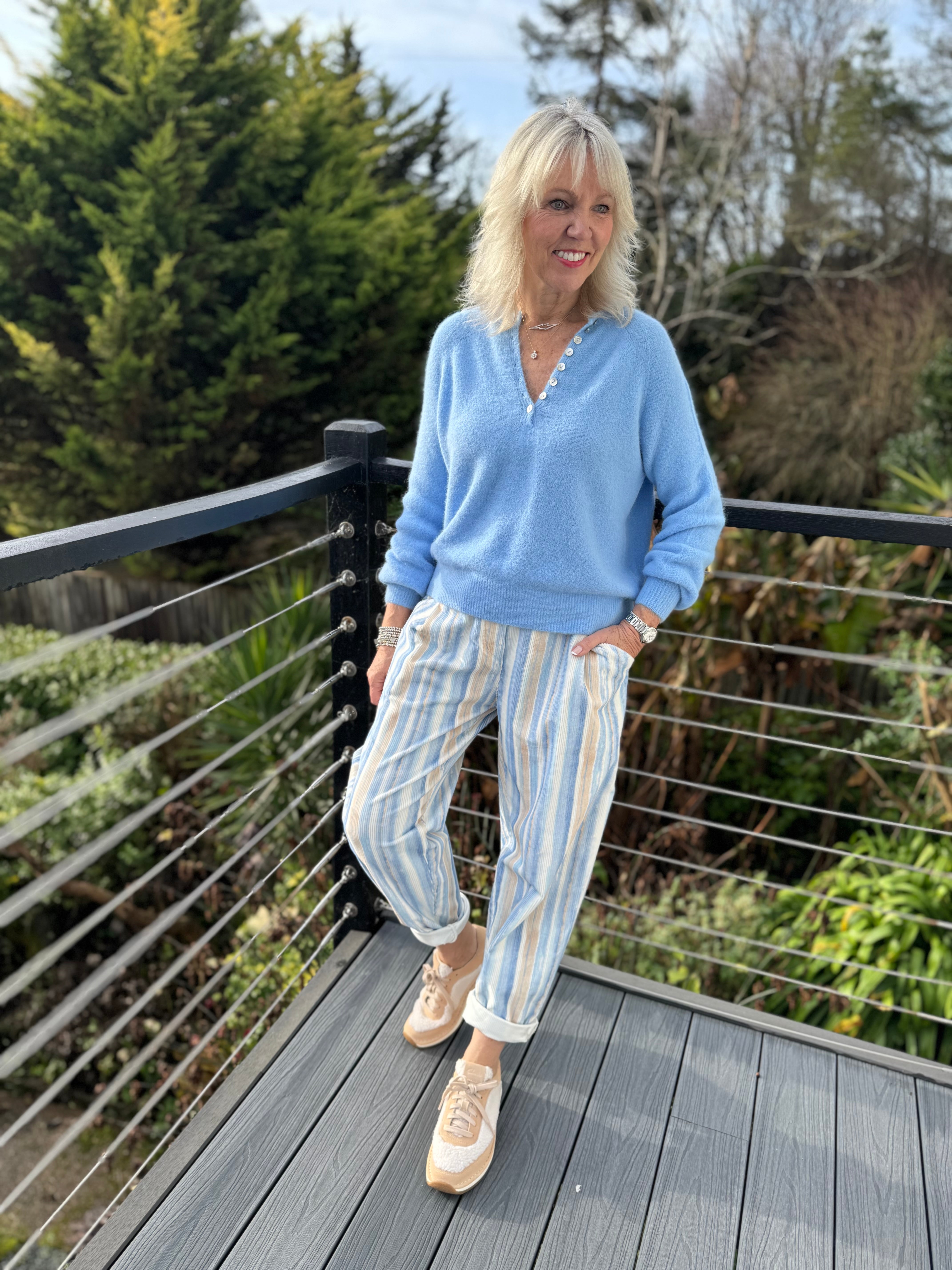 Softie Jumper with Button Neck in Soft Blue