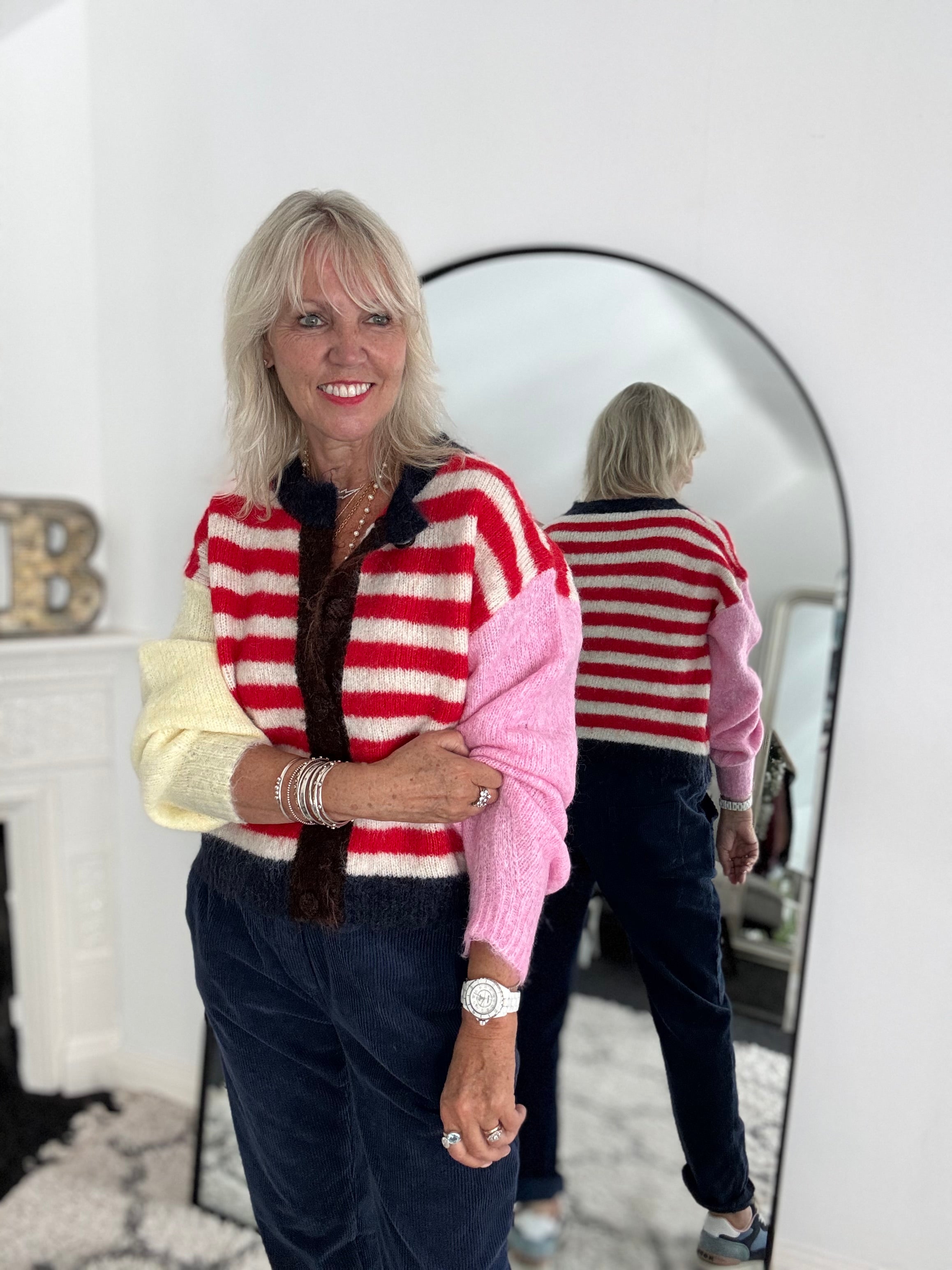 Stripe Mohair Cardi in Red & Yellow