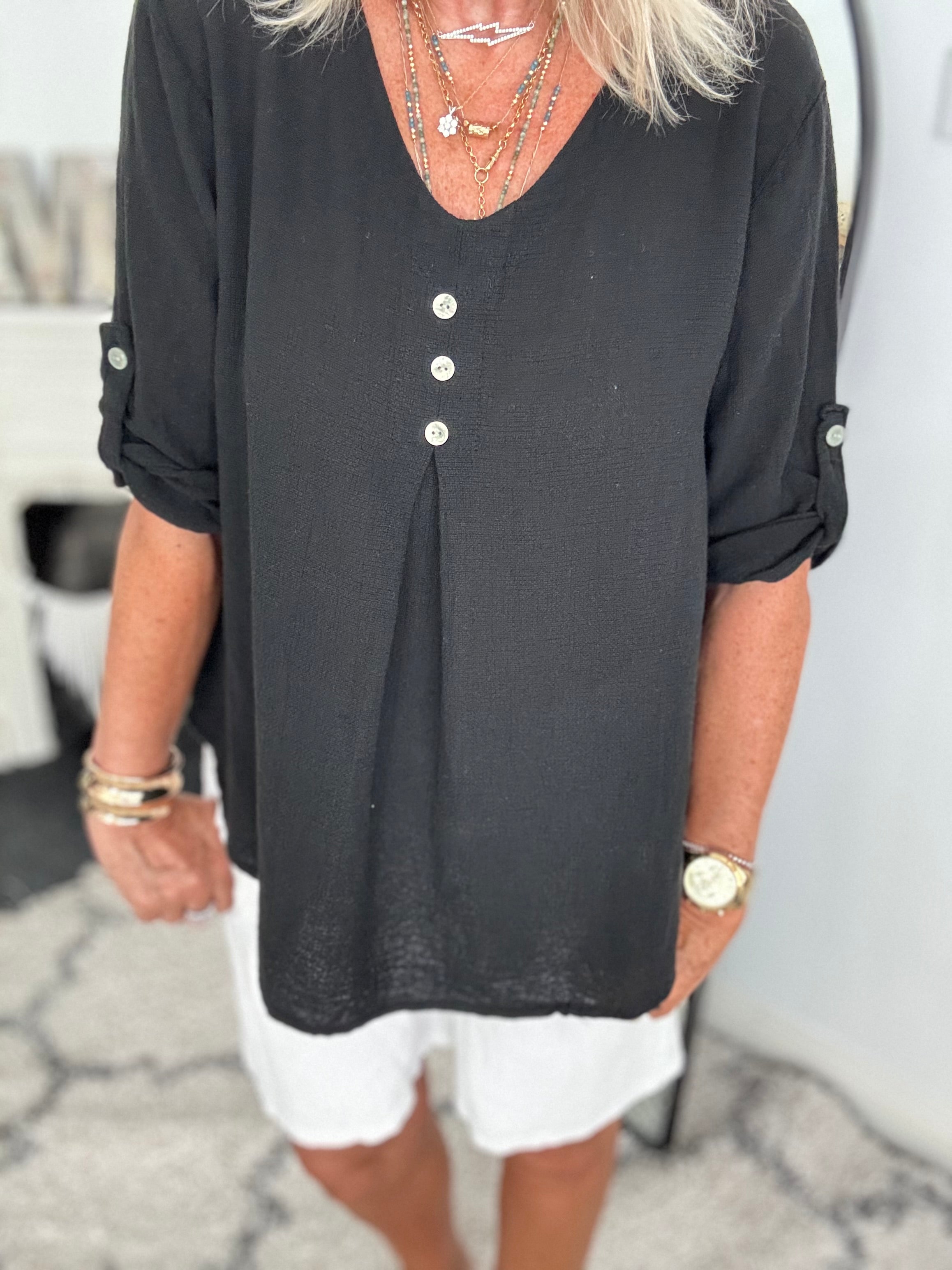 Linen & Cotton Shirt in Black