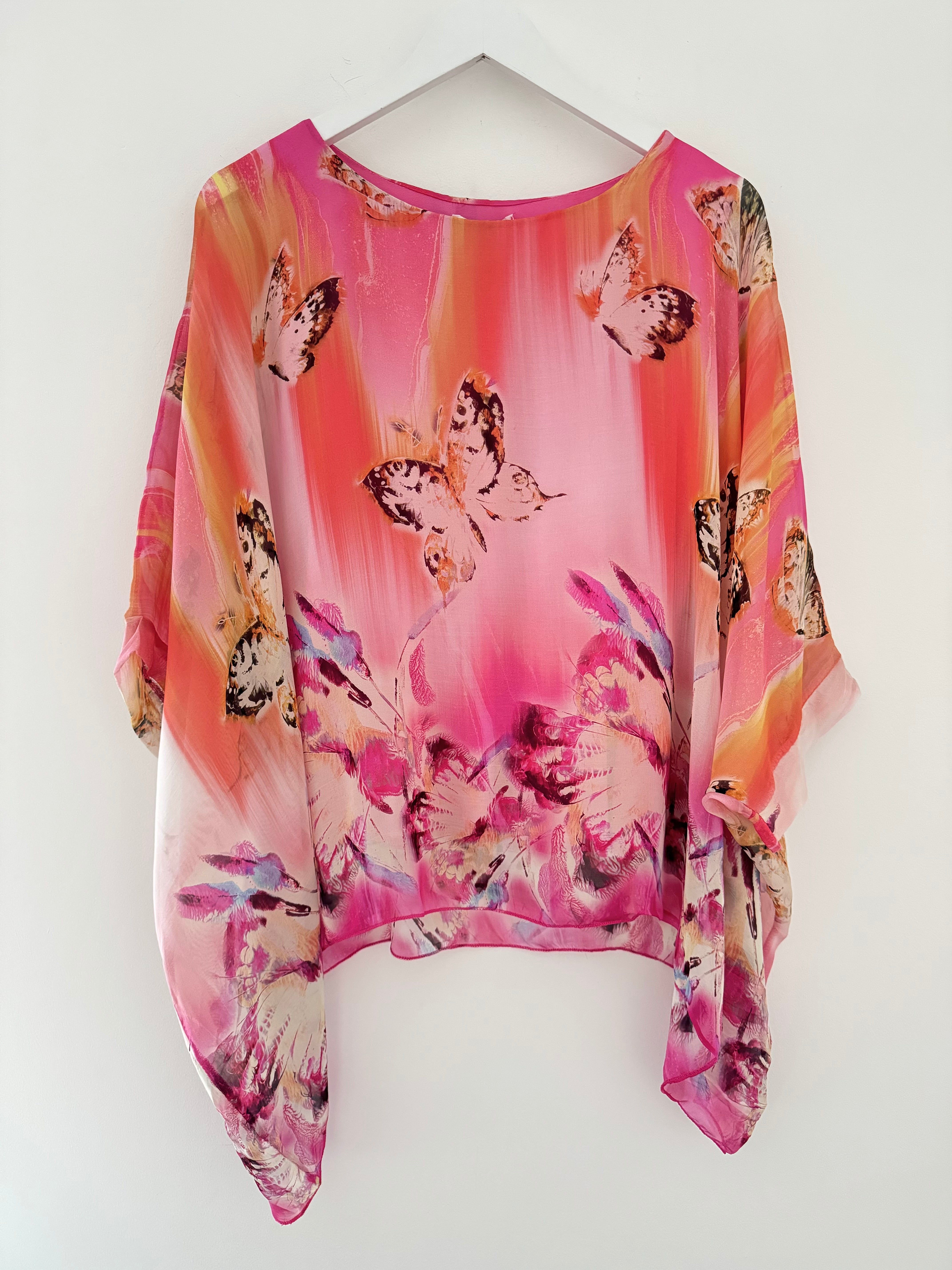 Silk Butterfly Top in Shades of Pink & Orange