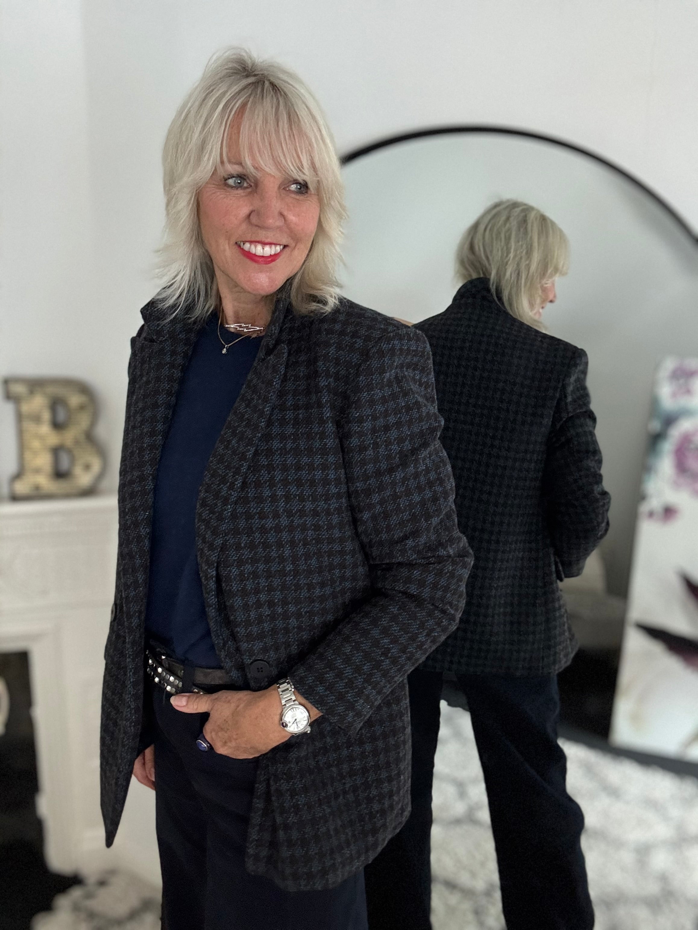 Luxe Tweed Jacket in Chocolate & Blue