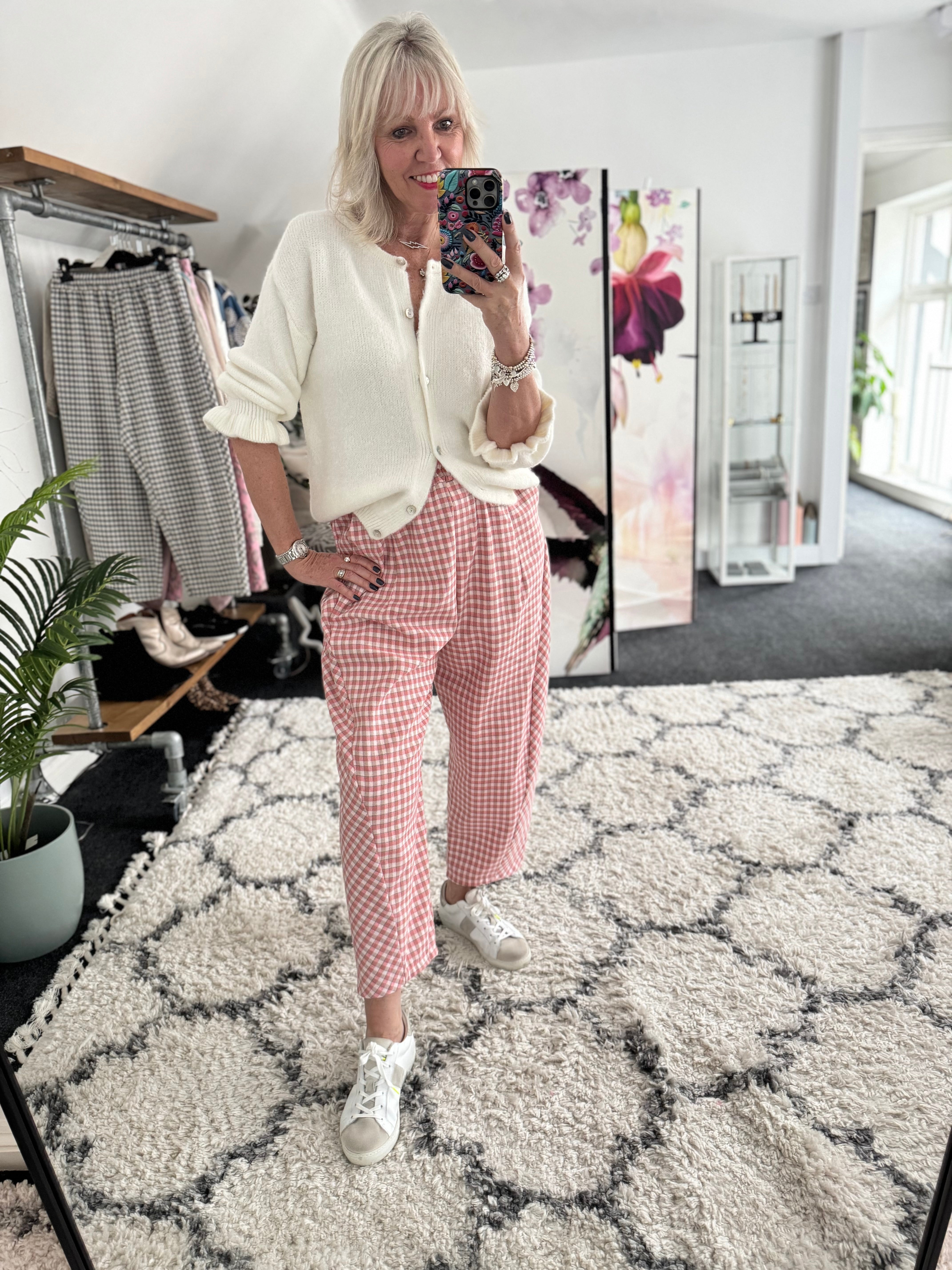 Barrel Check Trousers in Pink