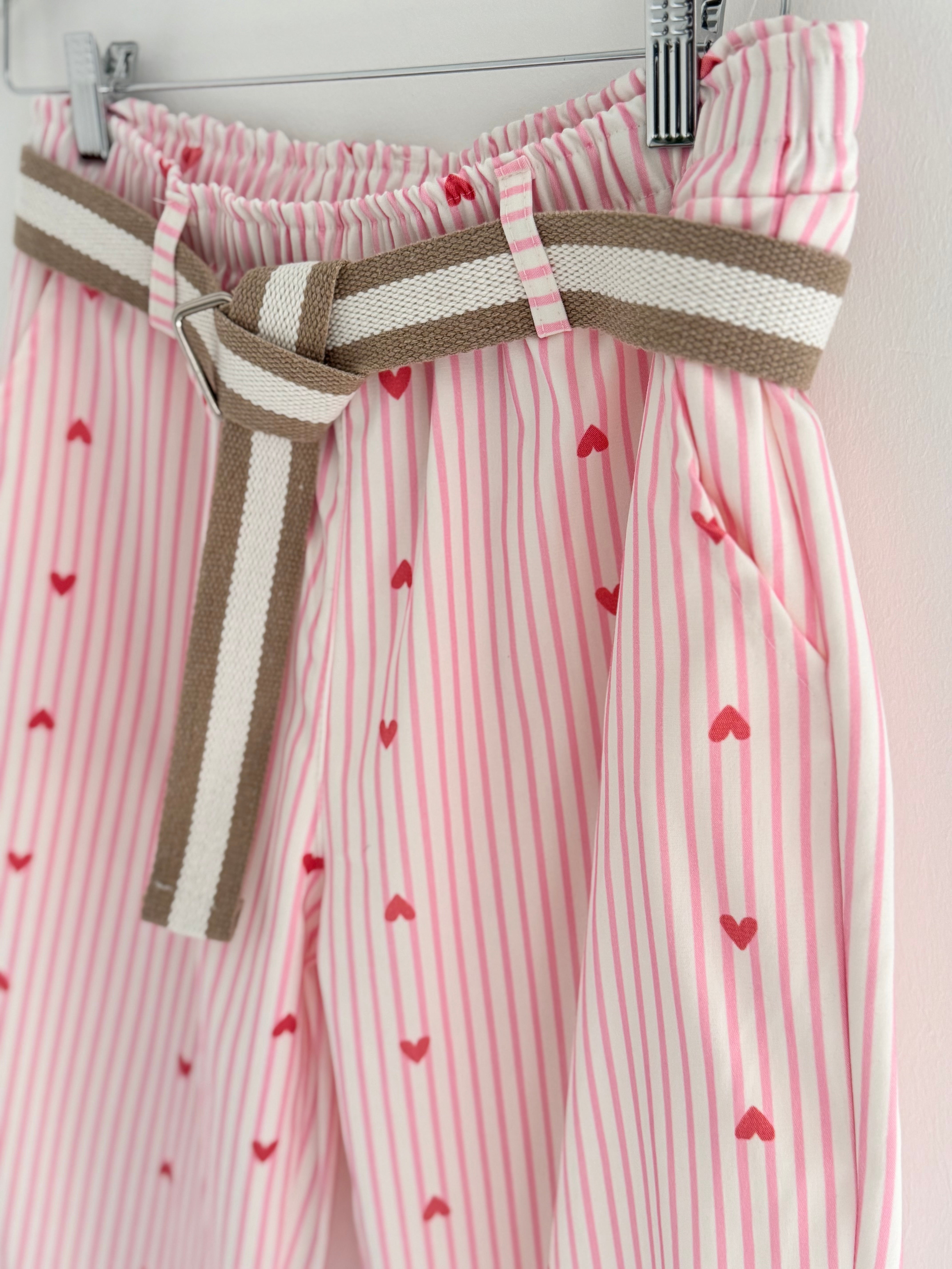Pink Stripe Trousers with Hearts