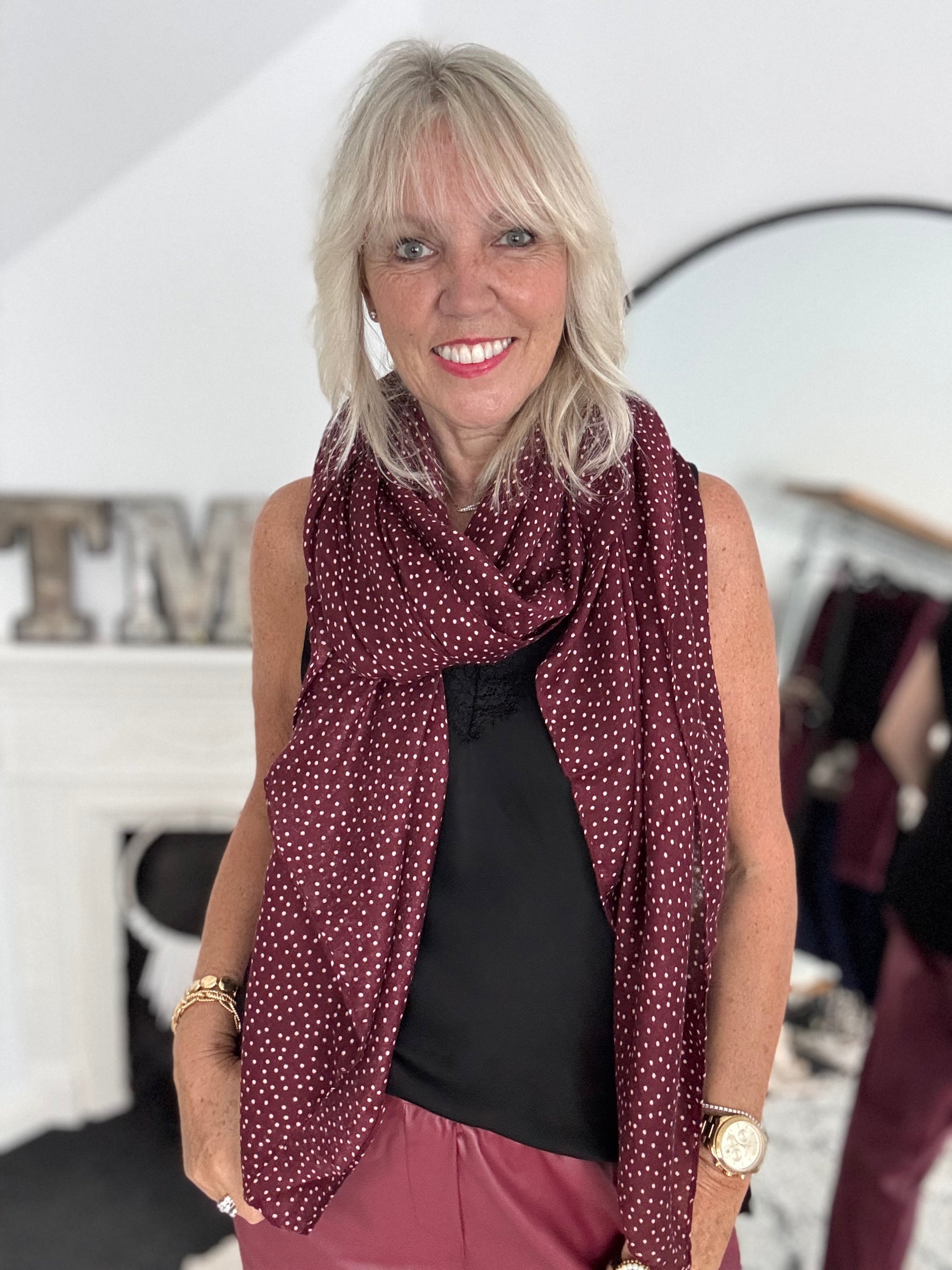 Soft Spotty Scarf in Berry