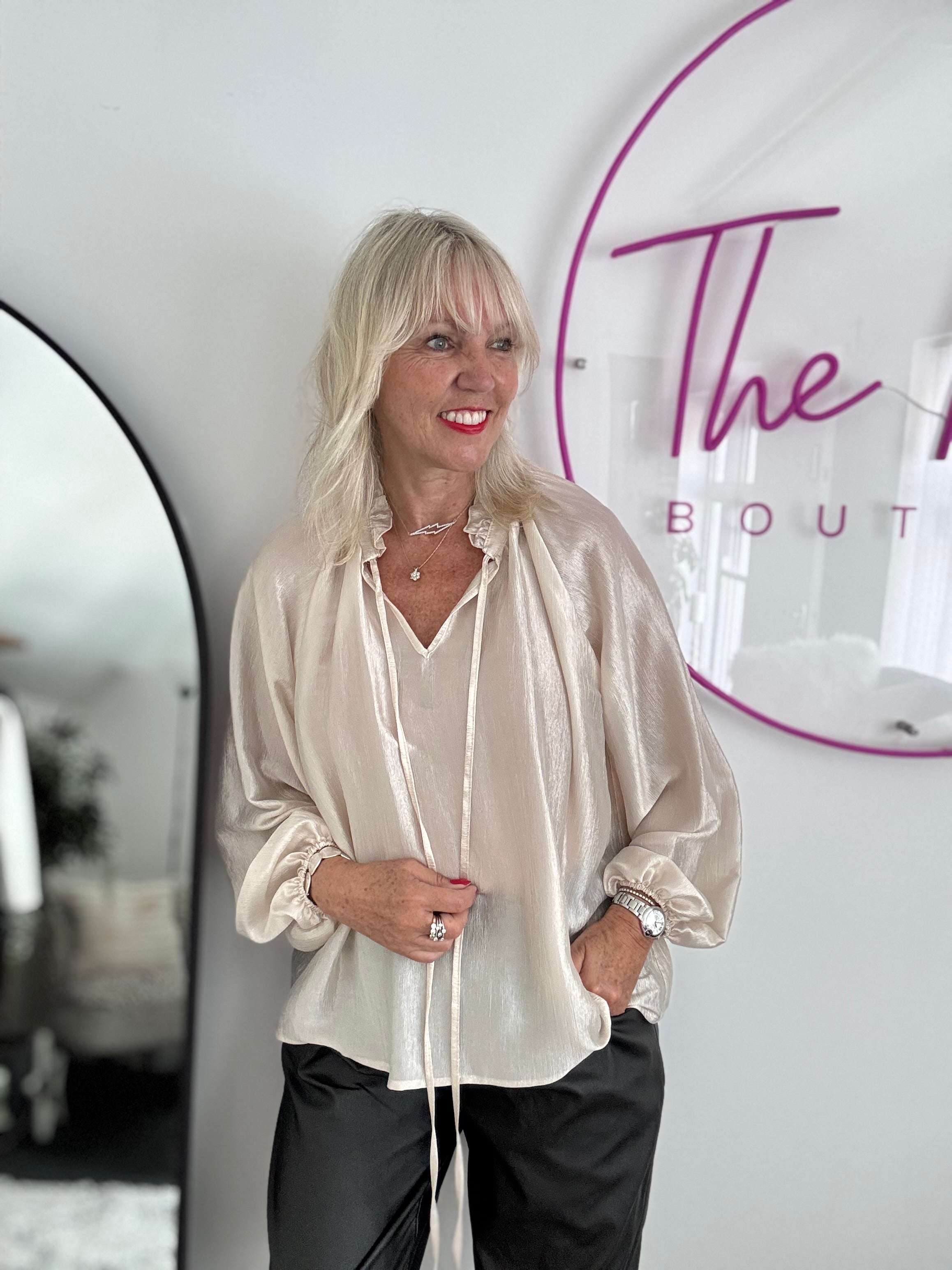 Silky Shimmer Blouse in Vanilla Blush