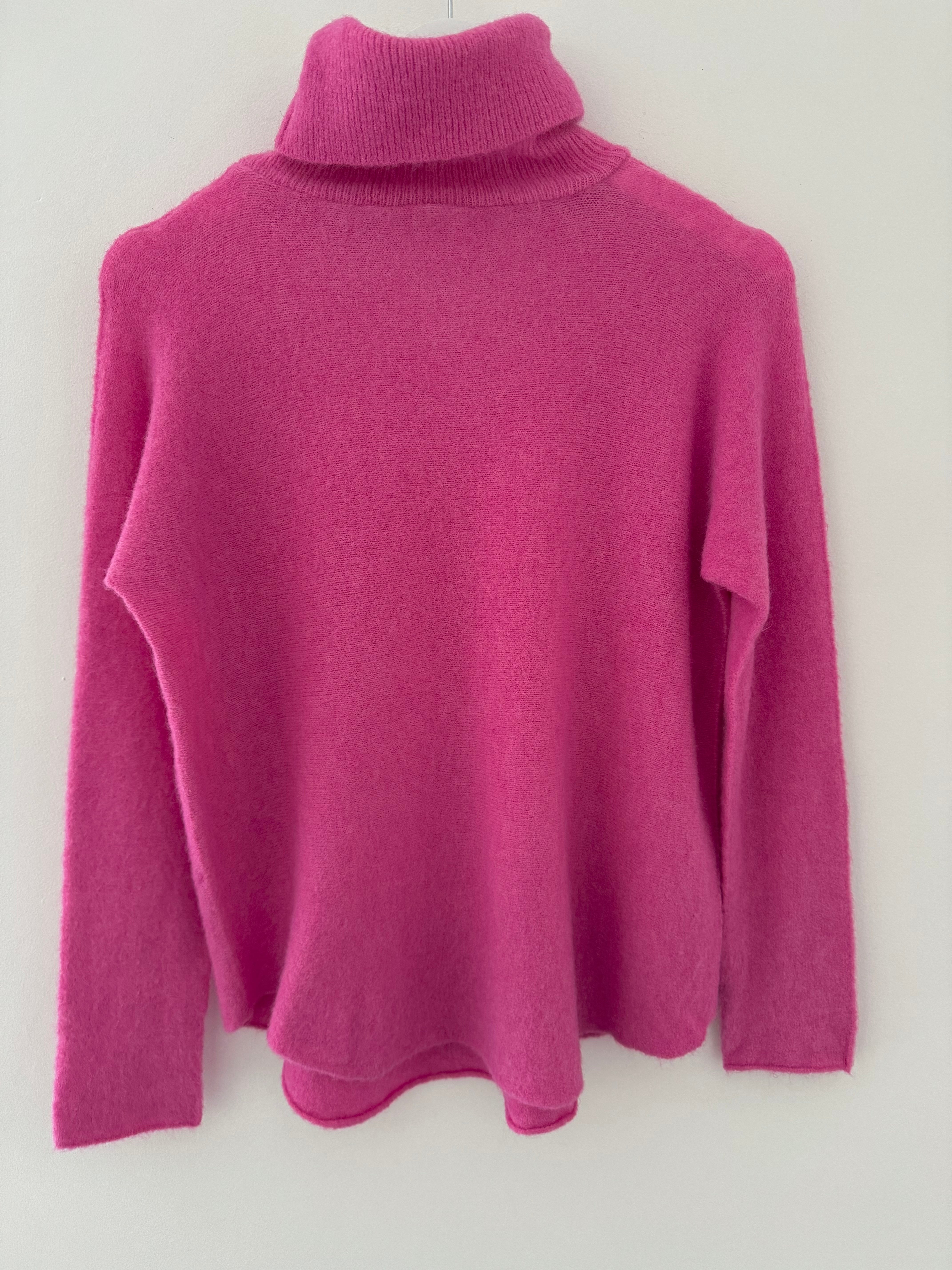 Simple Roll Neck Jumper in Fuchsia