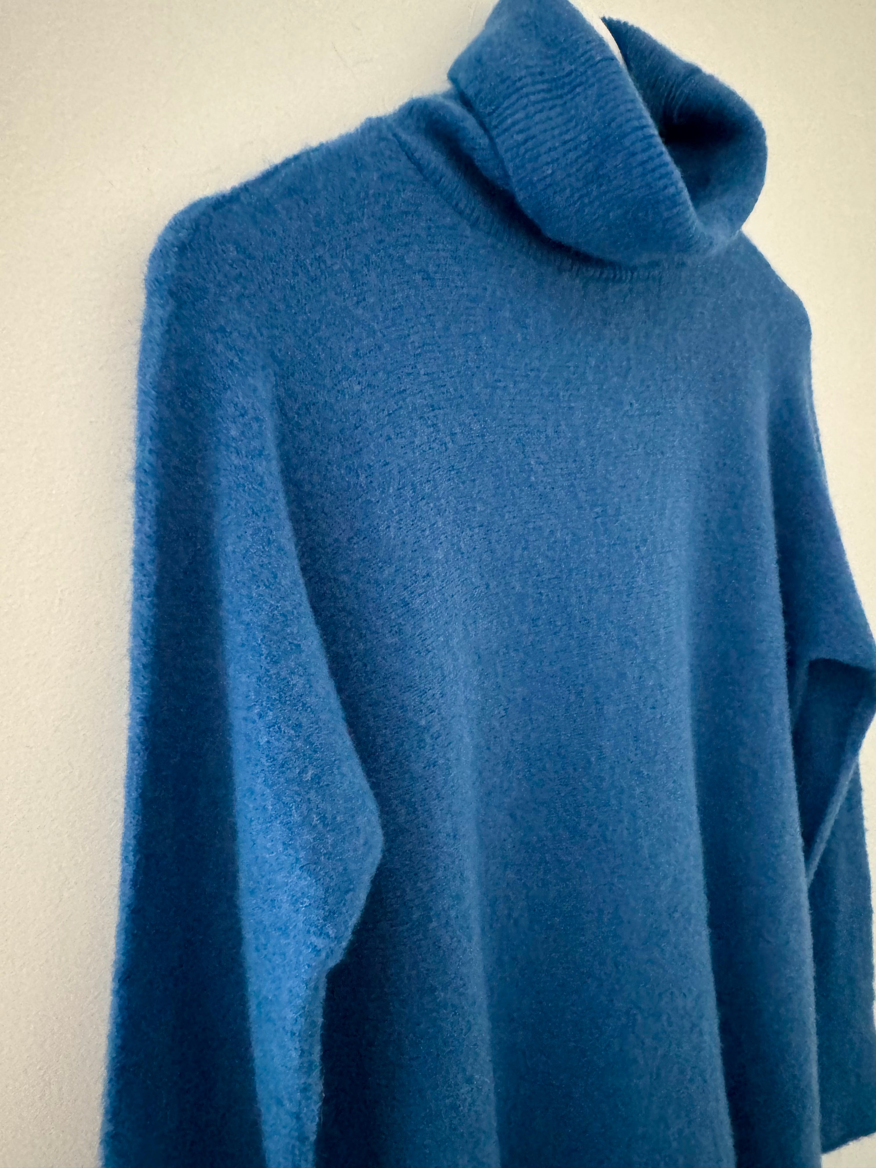 Simple Roll Neck Jumper in Cerulean Blue