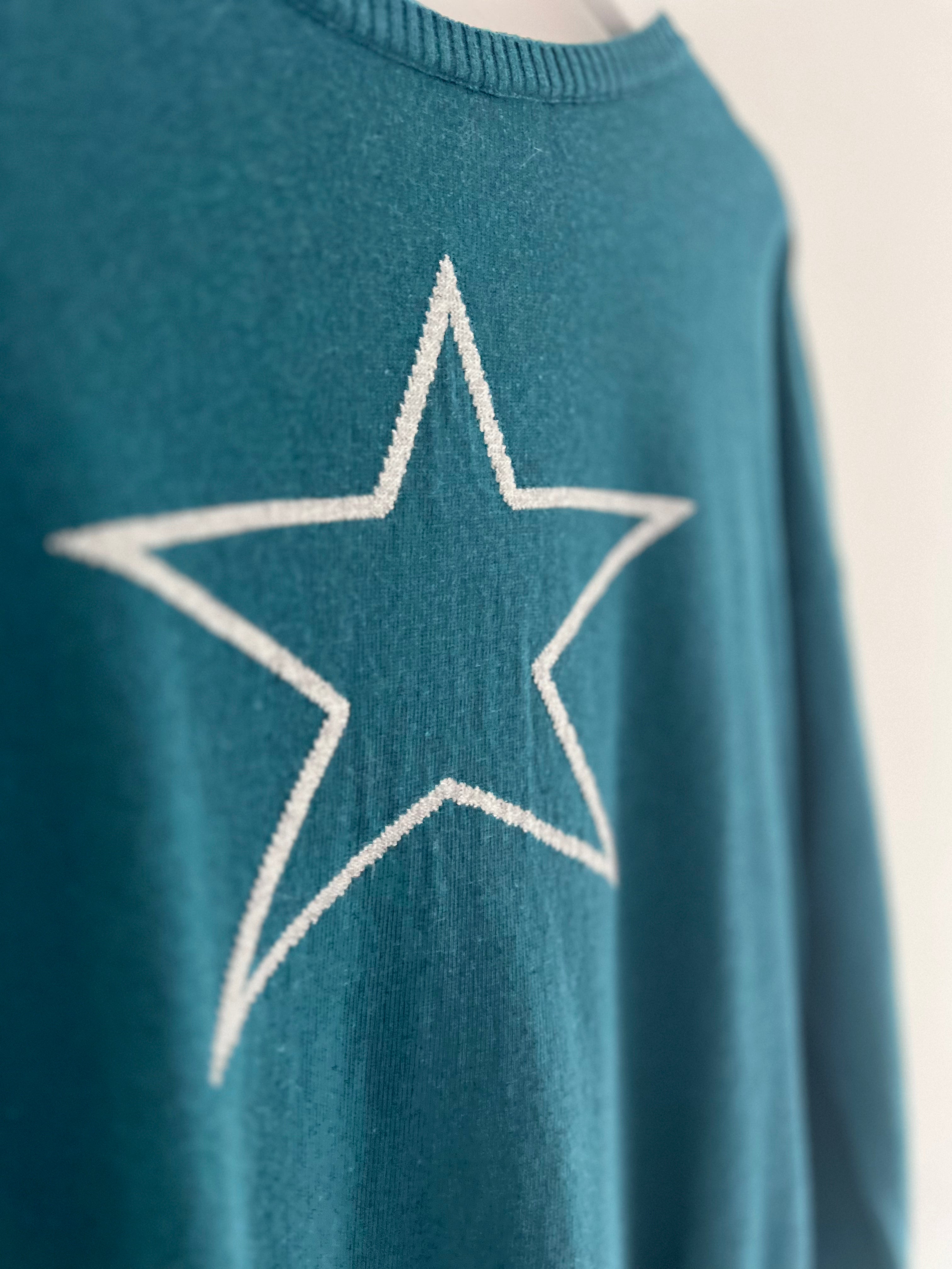 Star Cashmere Jumper in Teal & Silver