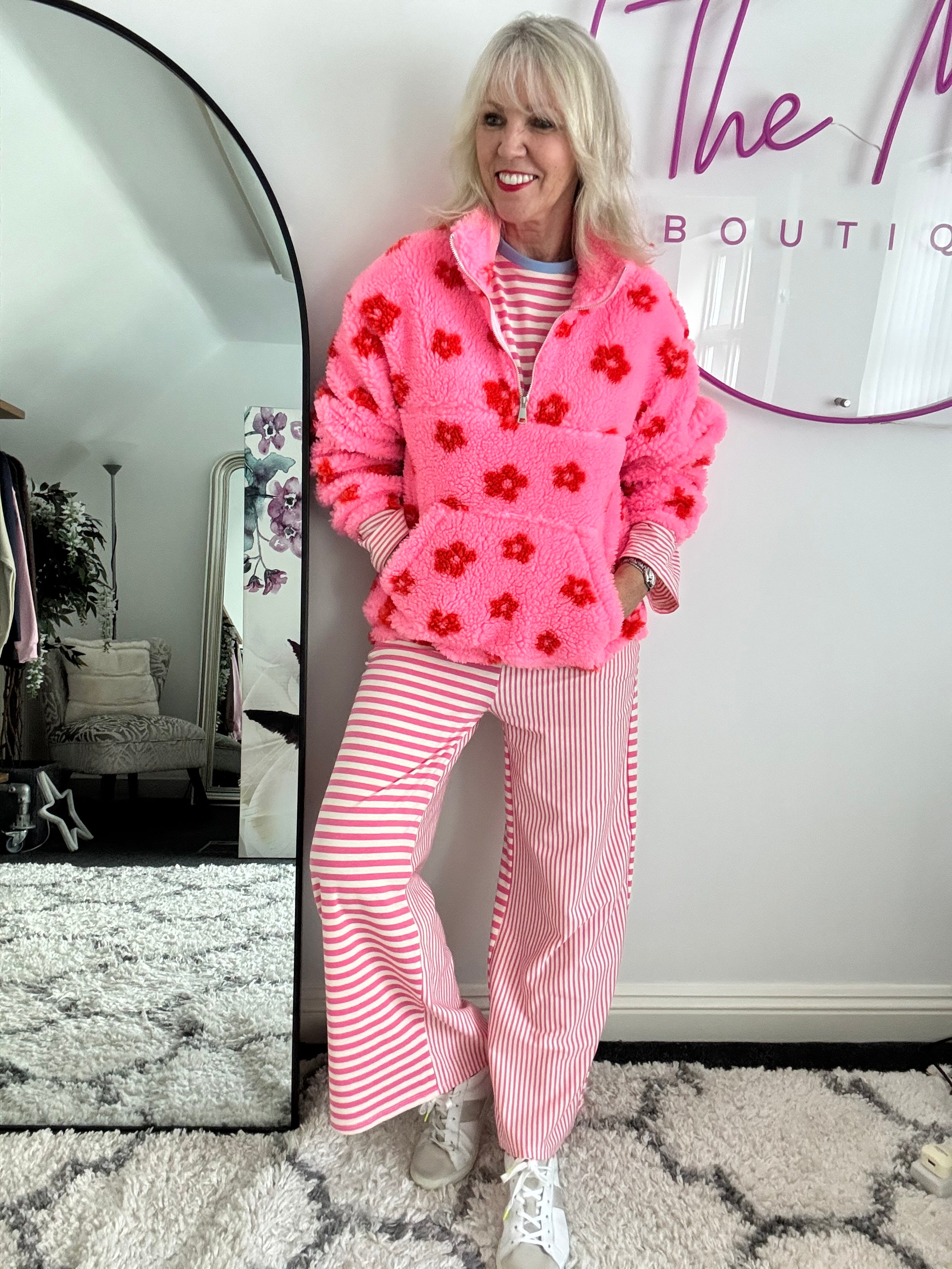 Stripe Lounge Pants in Pink & White