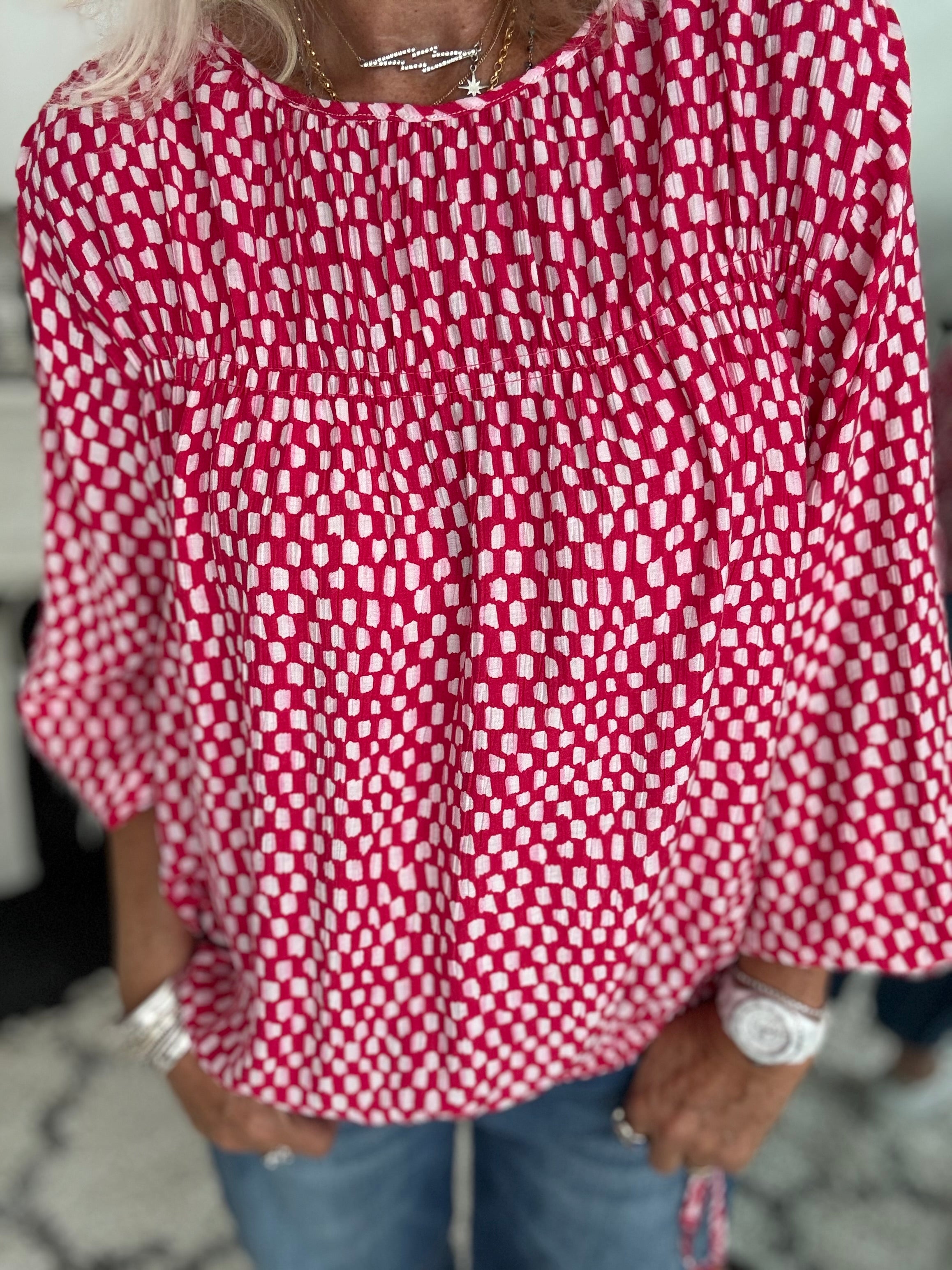 Checker Blouse in Raspberry & White