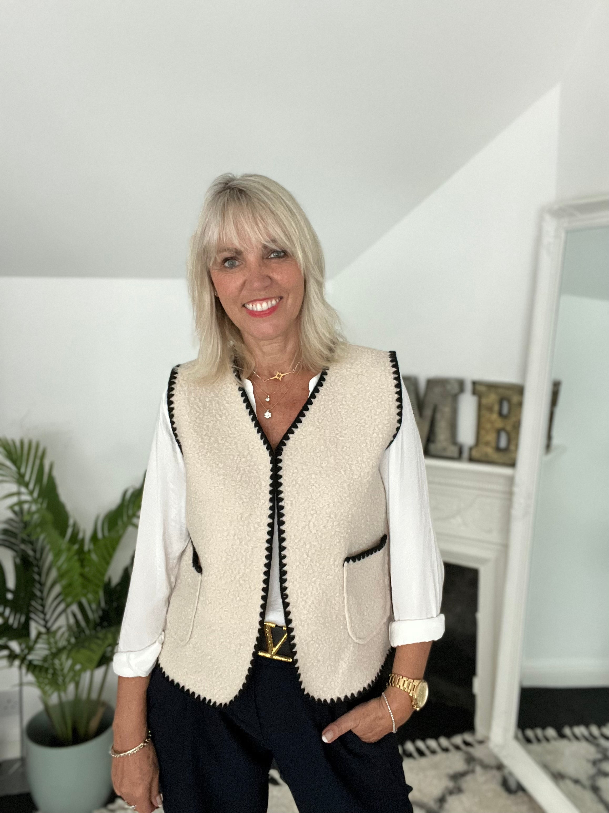 Boucle Waistcoat in Ivory & Black