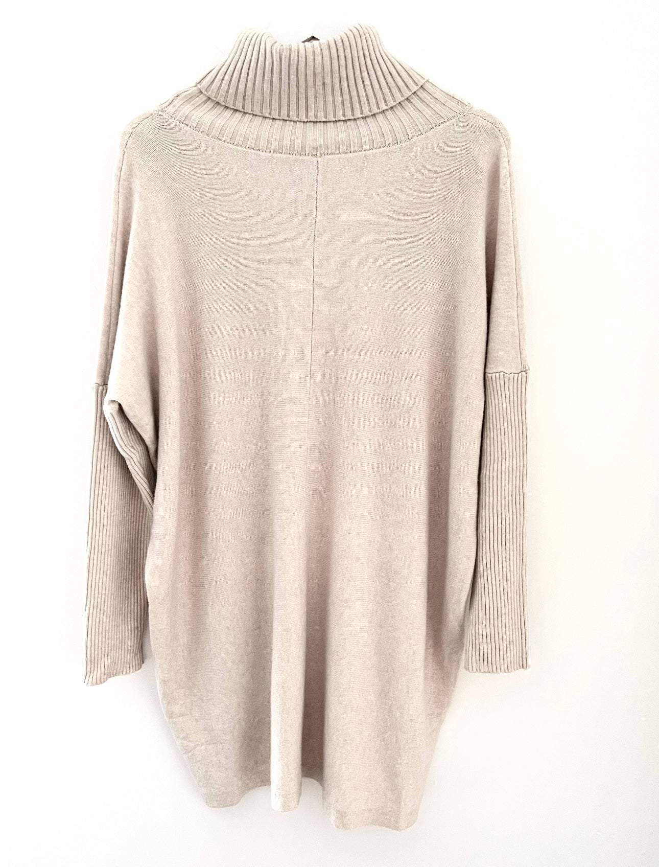 Roll Neck & Pocket Jumper in Warm Stone