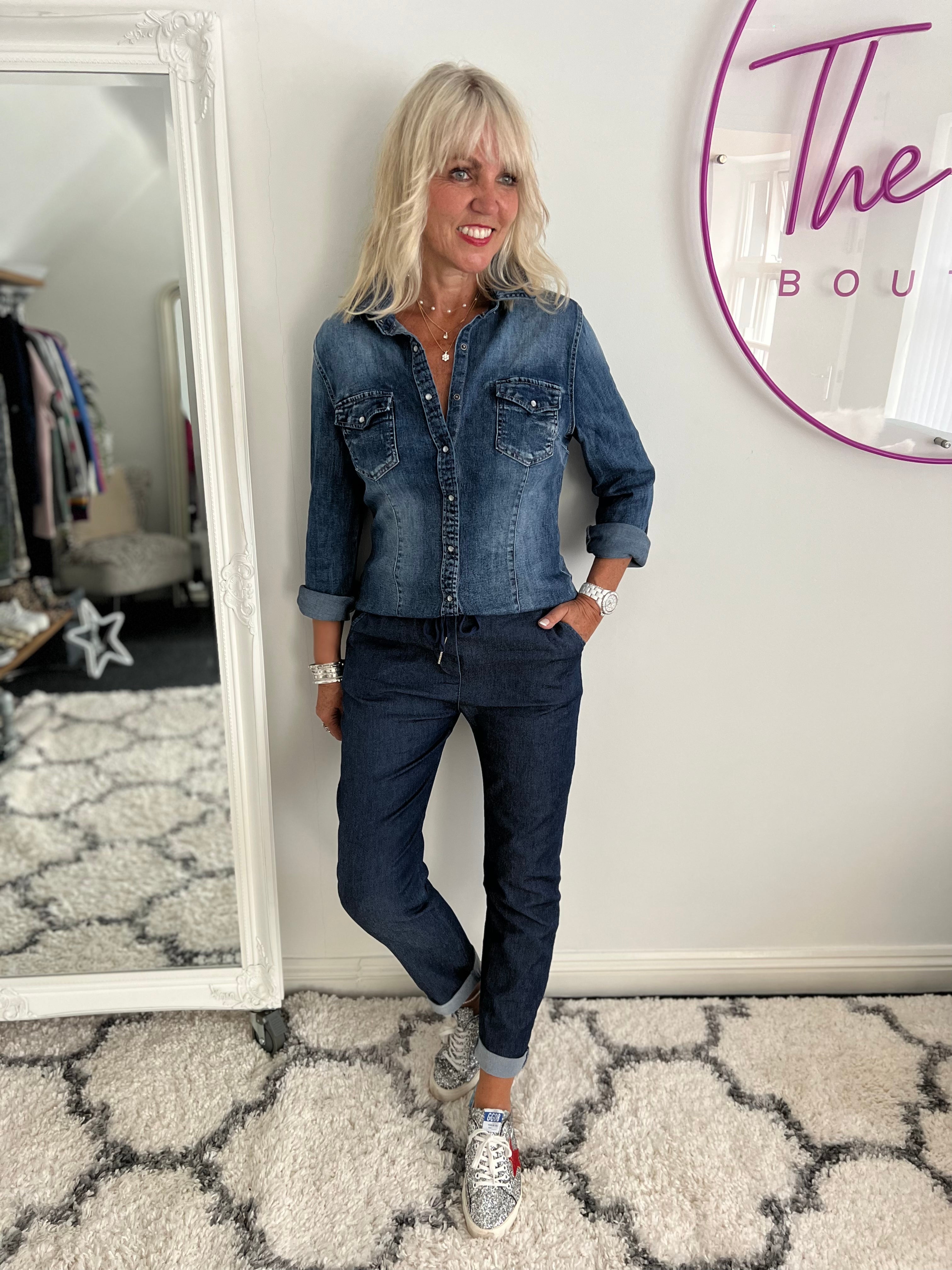 Vintage Style Stretch Denim Shirt