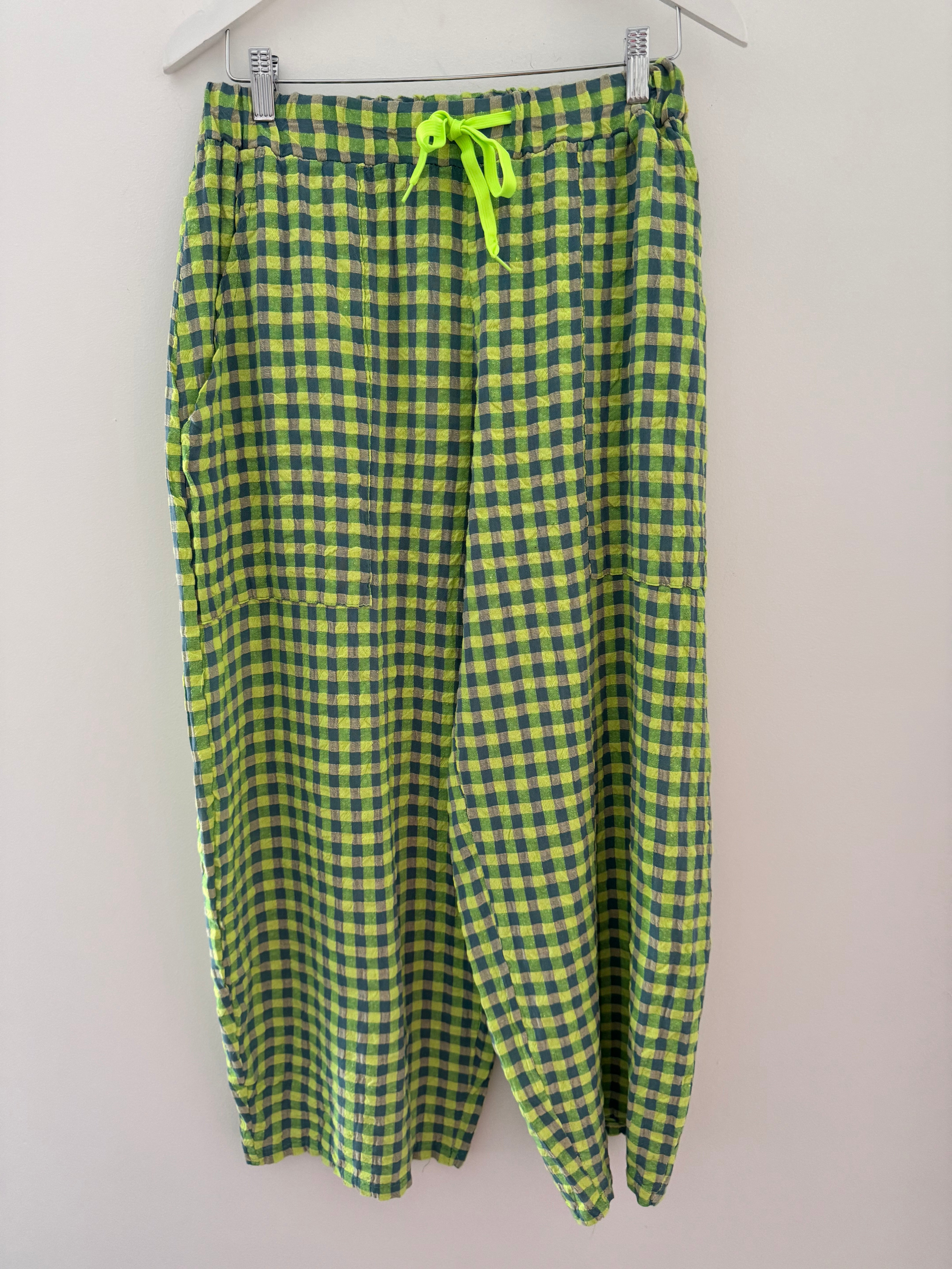 Barrel Check Trousers in Neon Citrus