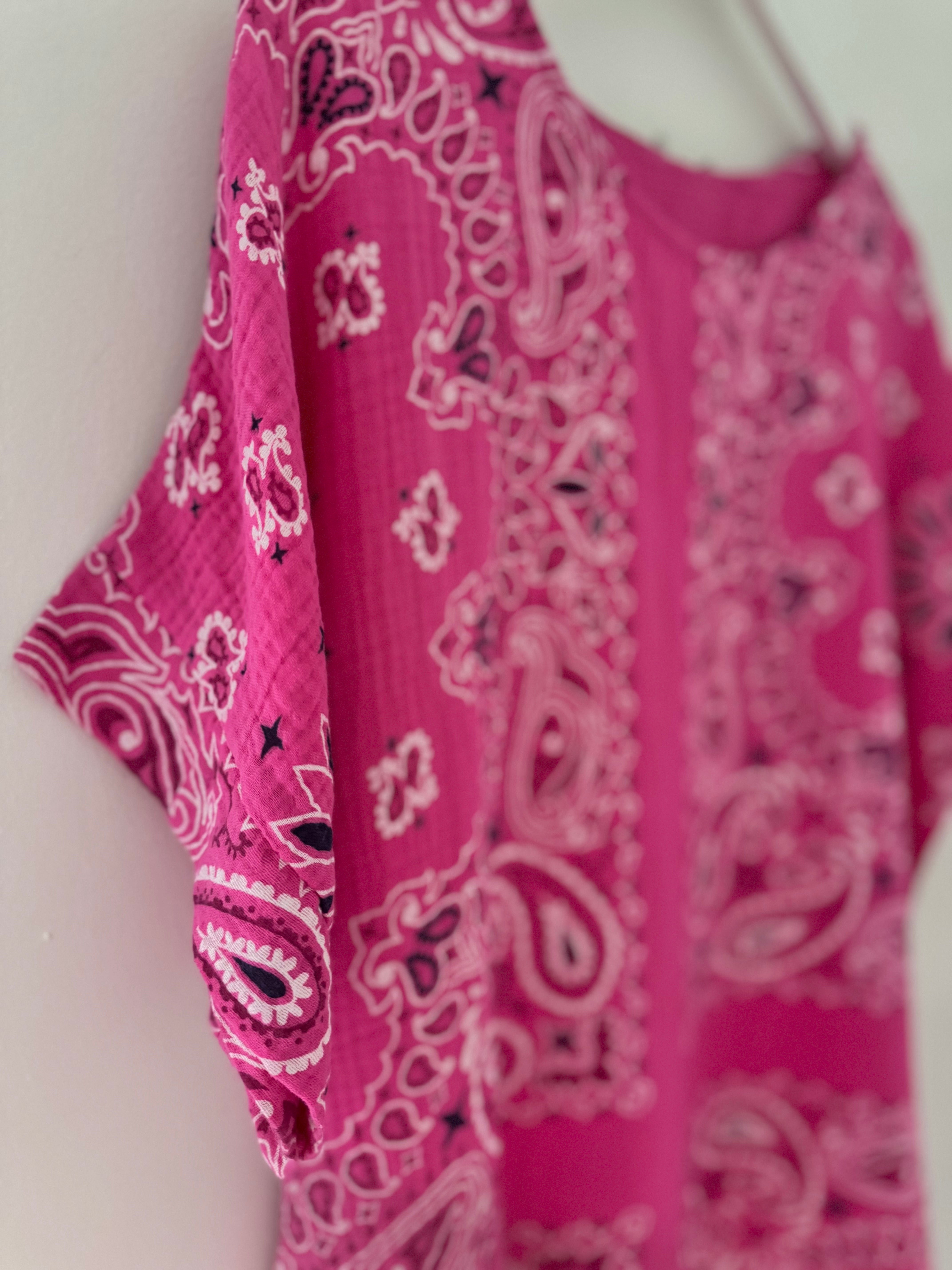 Paisley Cheesecloth Top in Fuchsia