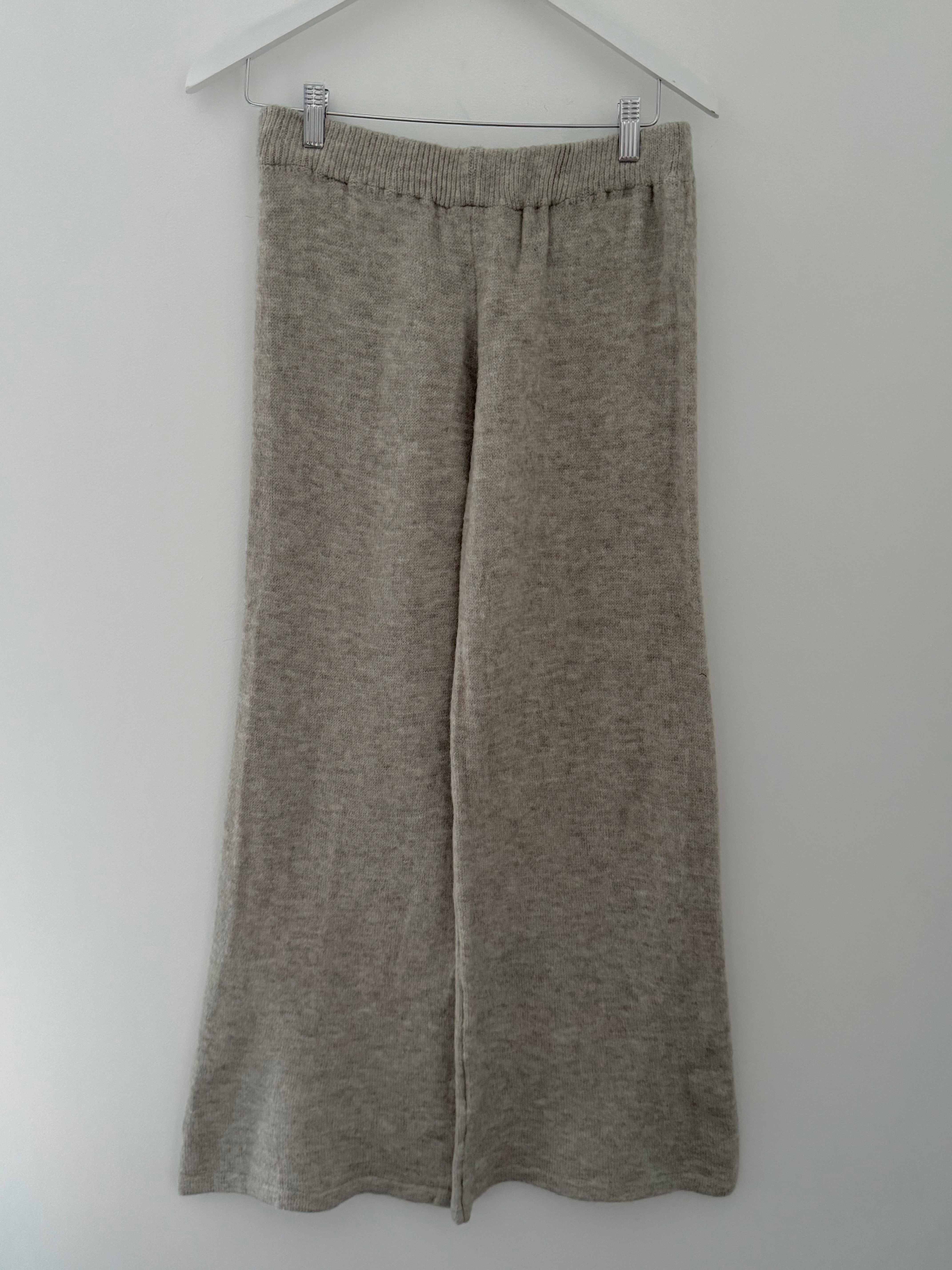 Wide Leg Knitted Trousers in Dark Stone