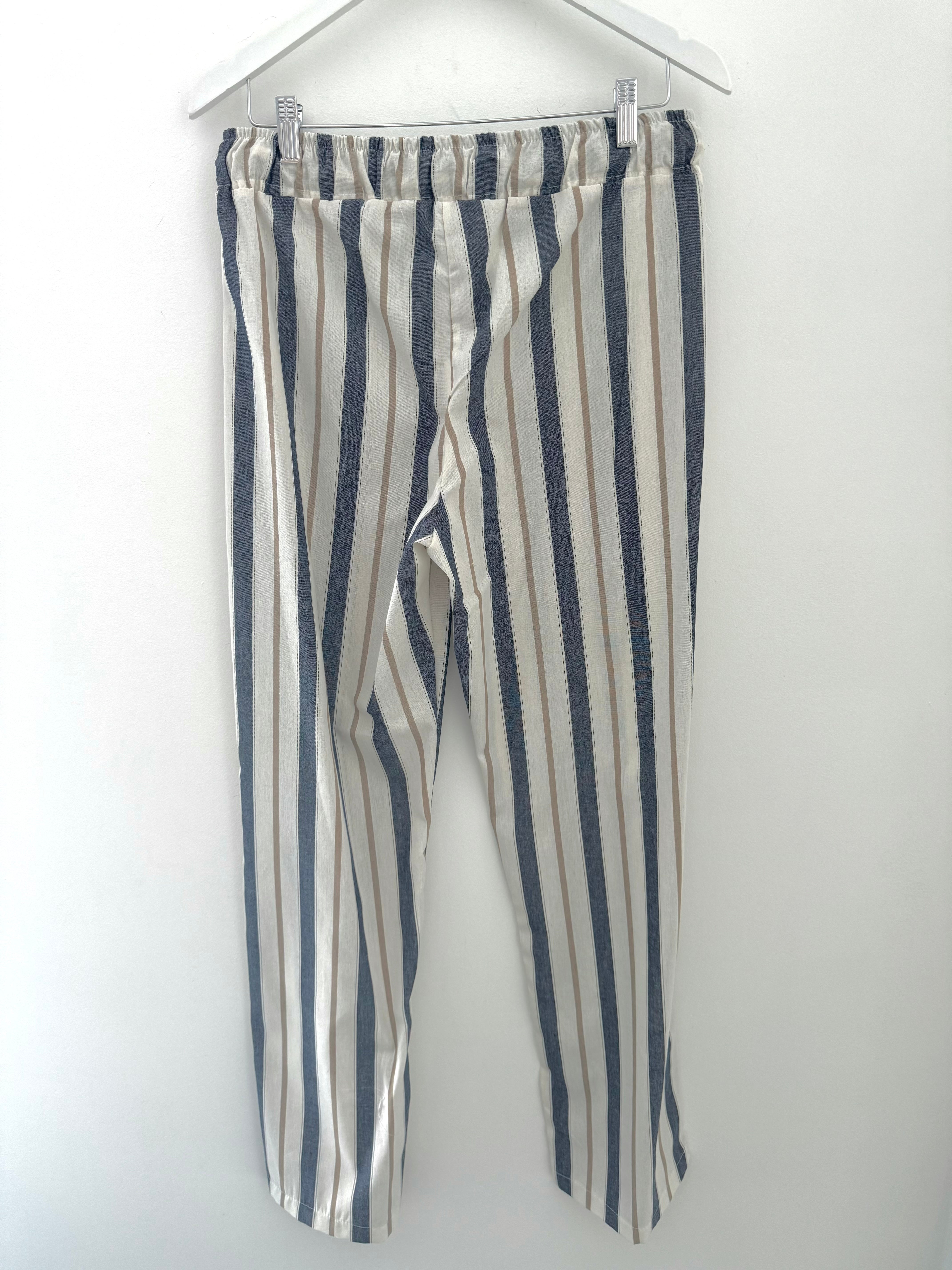 Wide Leg Stripe Trousers in Blue