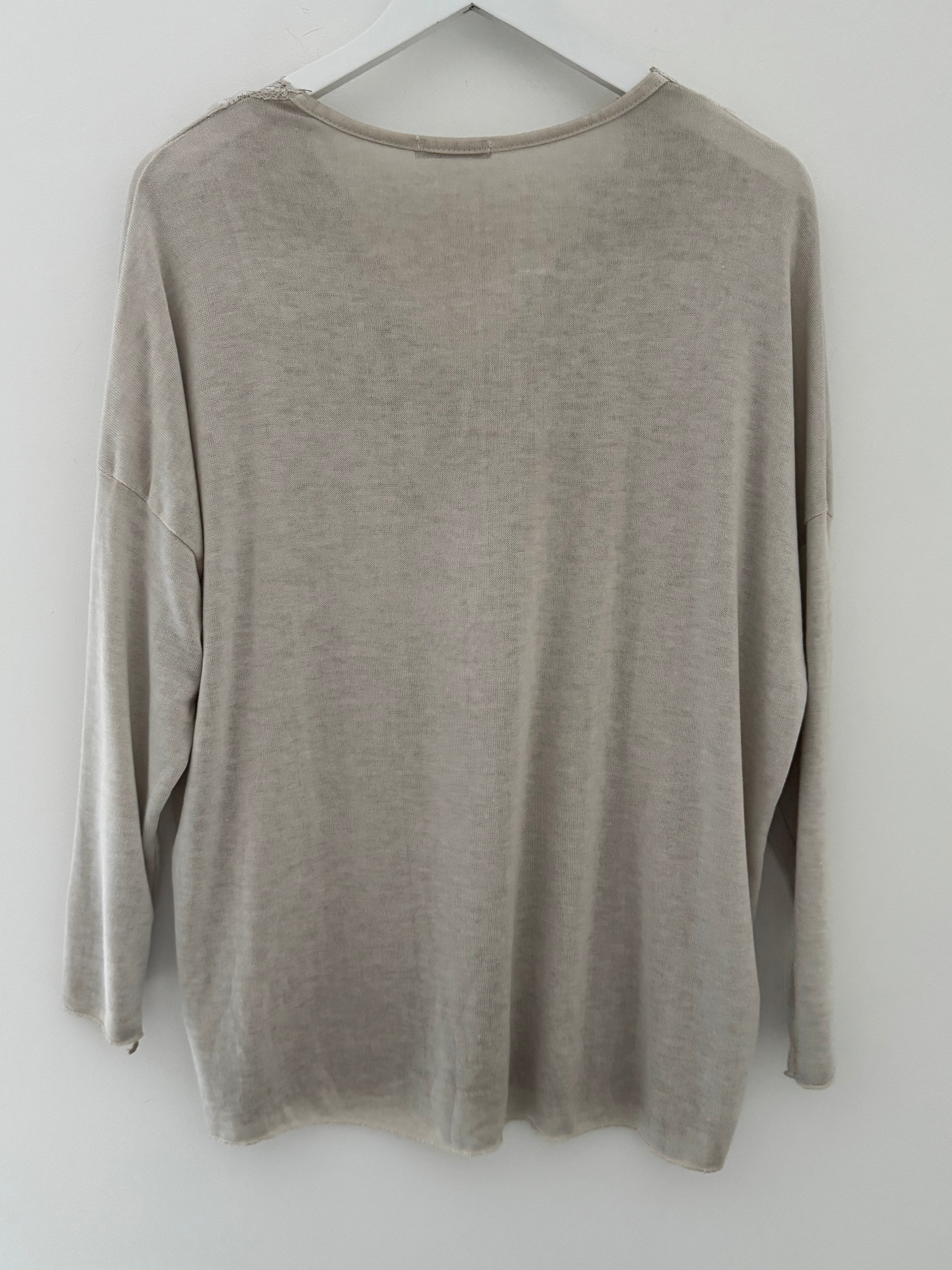 Lace Edge Lightweight Knit in Pale Stone