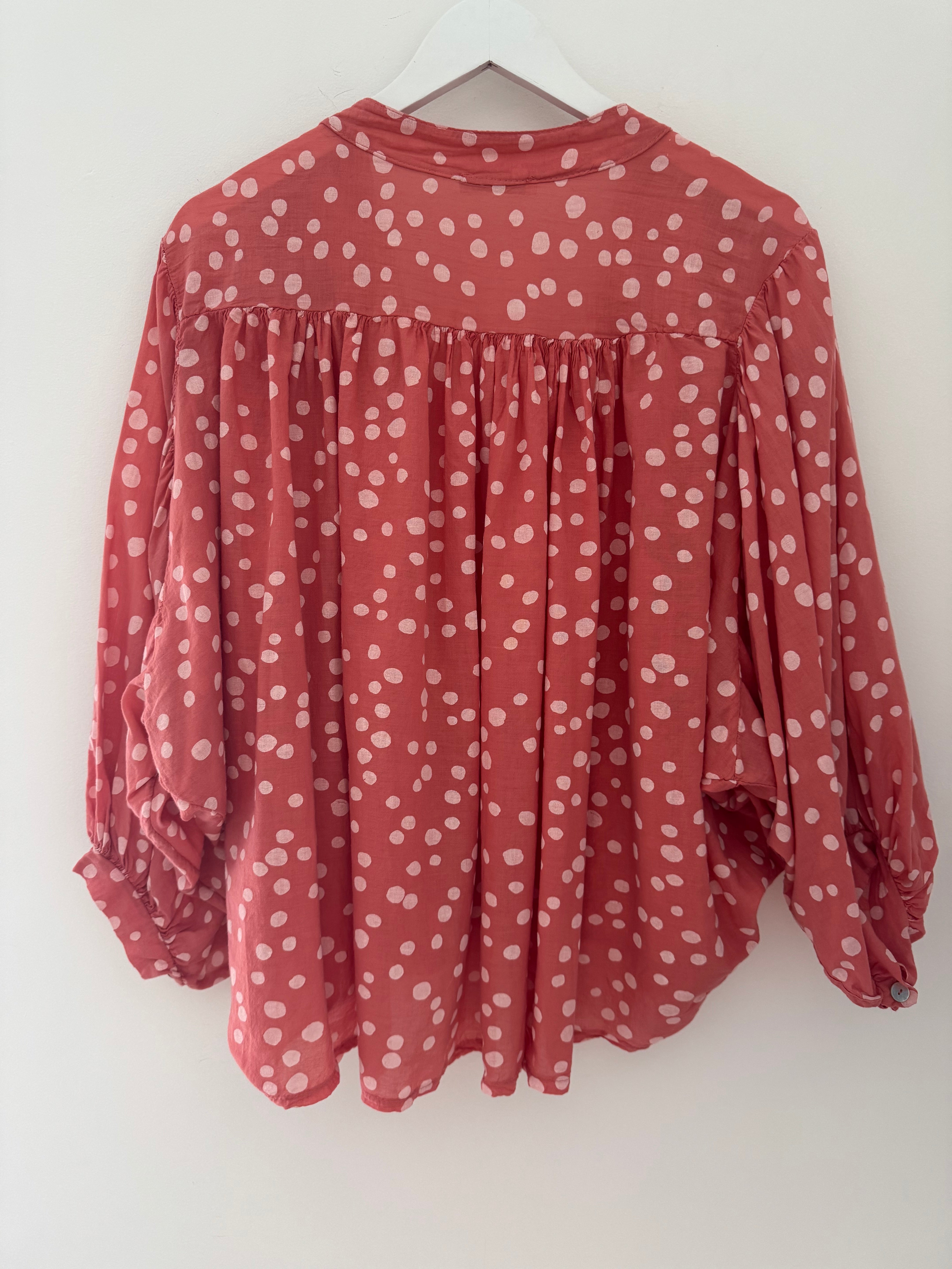 Cotton Batwing Blouse in Coral Spot