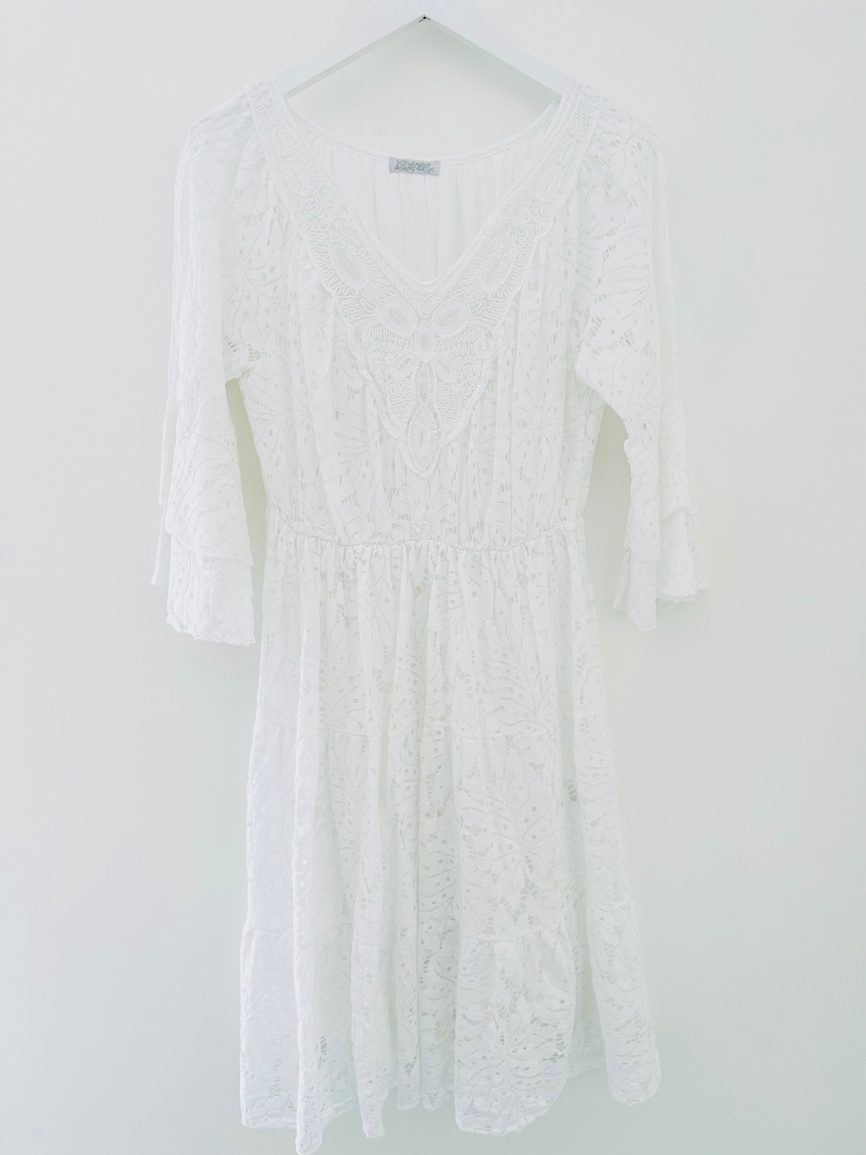 White Lace V Neck Dress