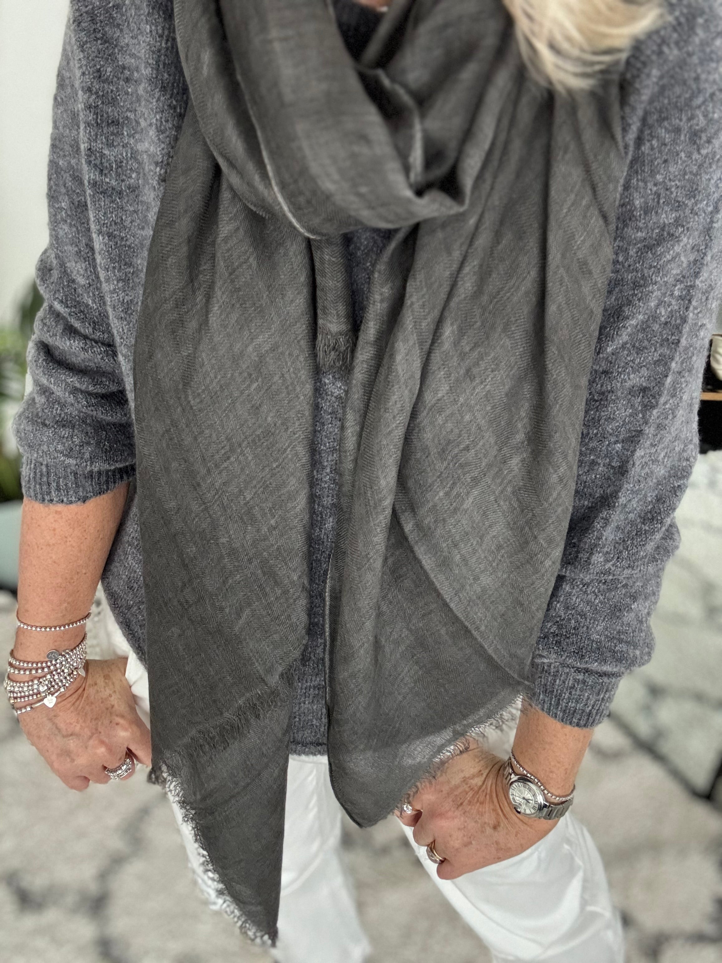 Raw Edge Scarf in Charcoal