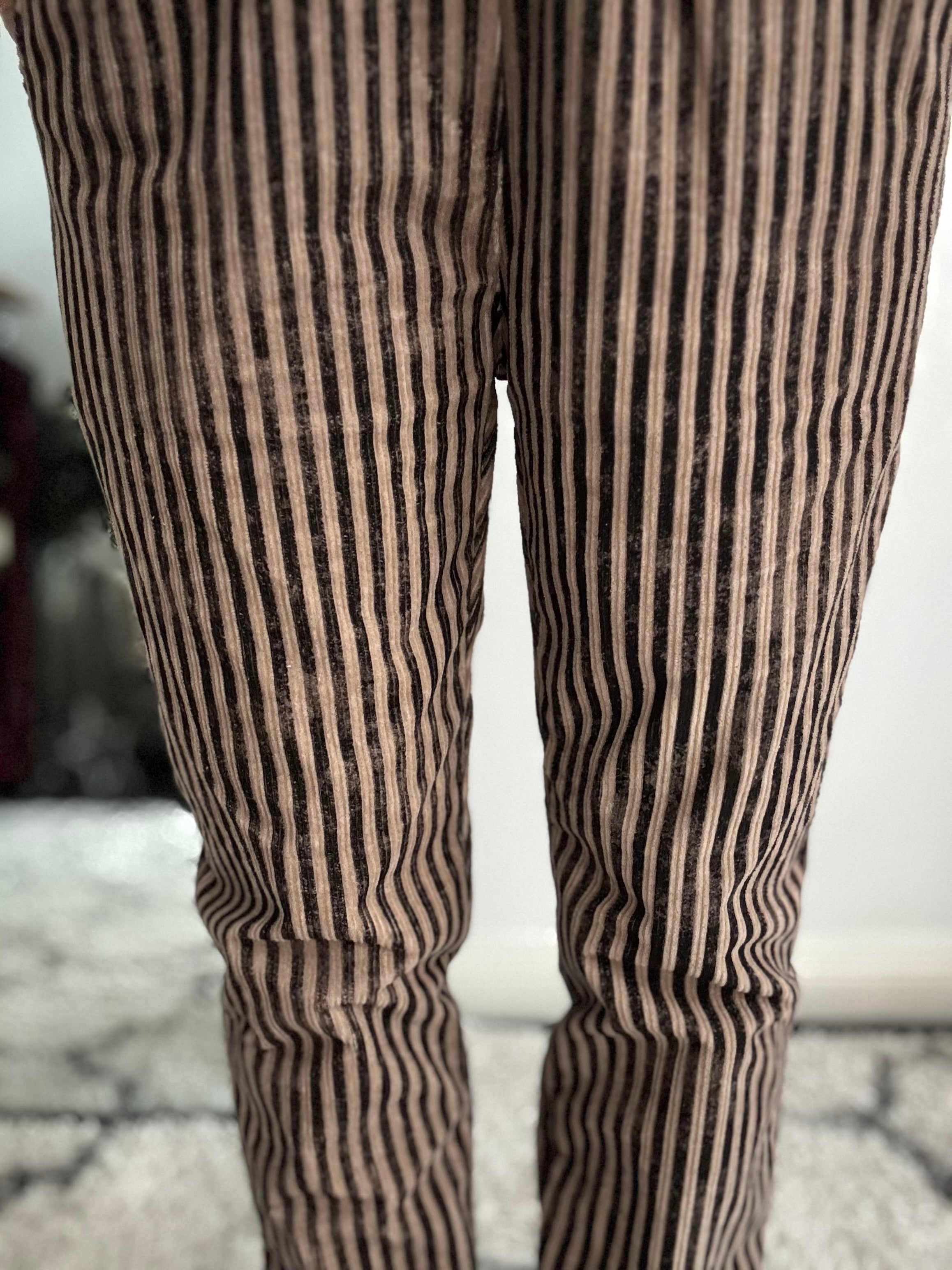 Chenille Cord Joggers in Mocha & Charcoal Stripe