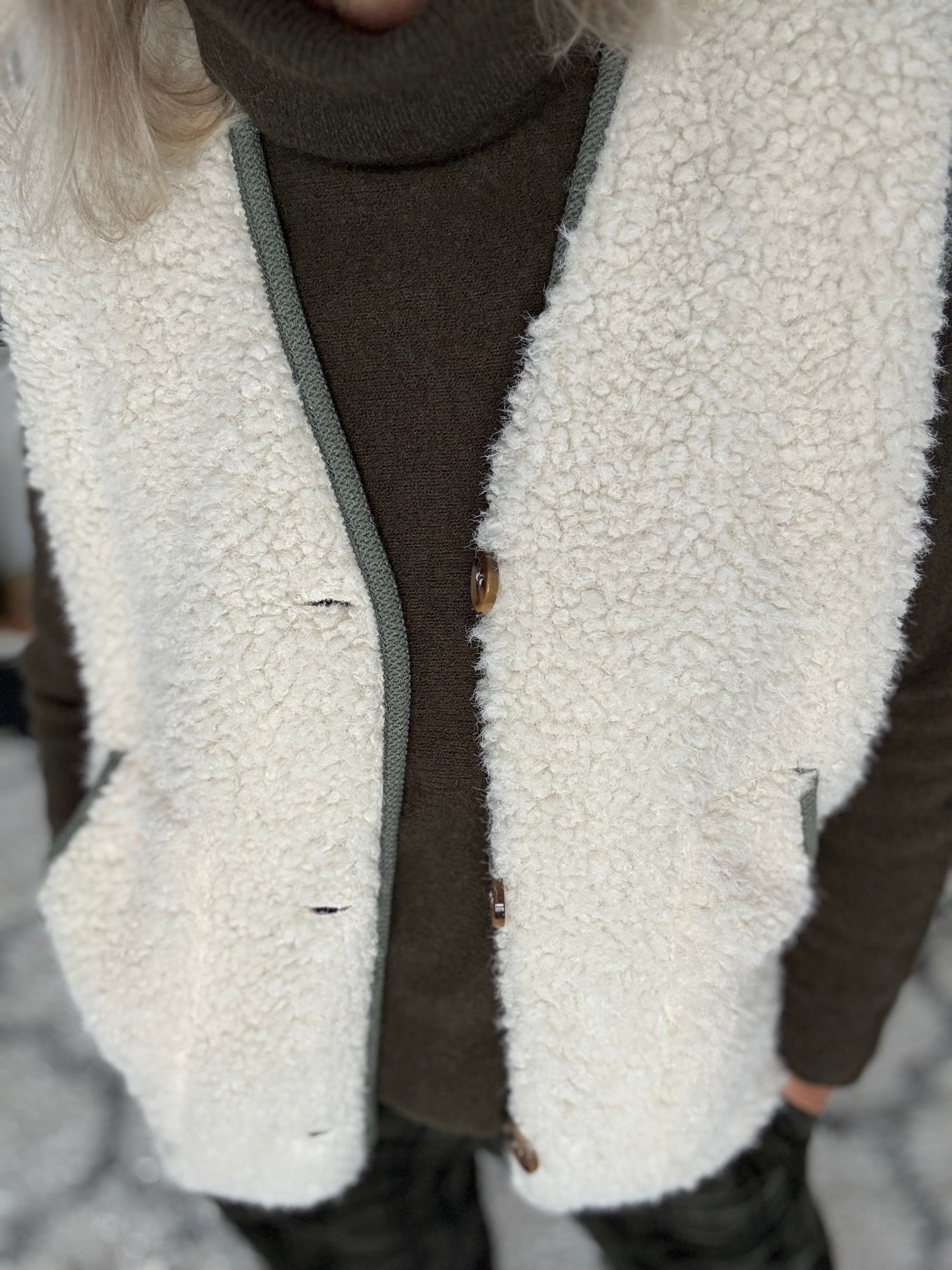 Sheepskin Borg Gilet with Khaki Trim