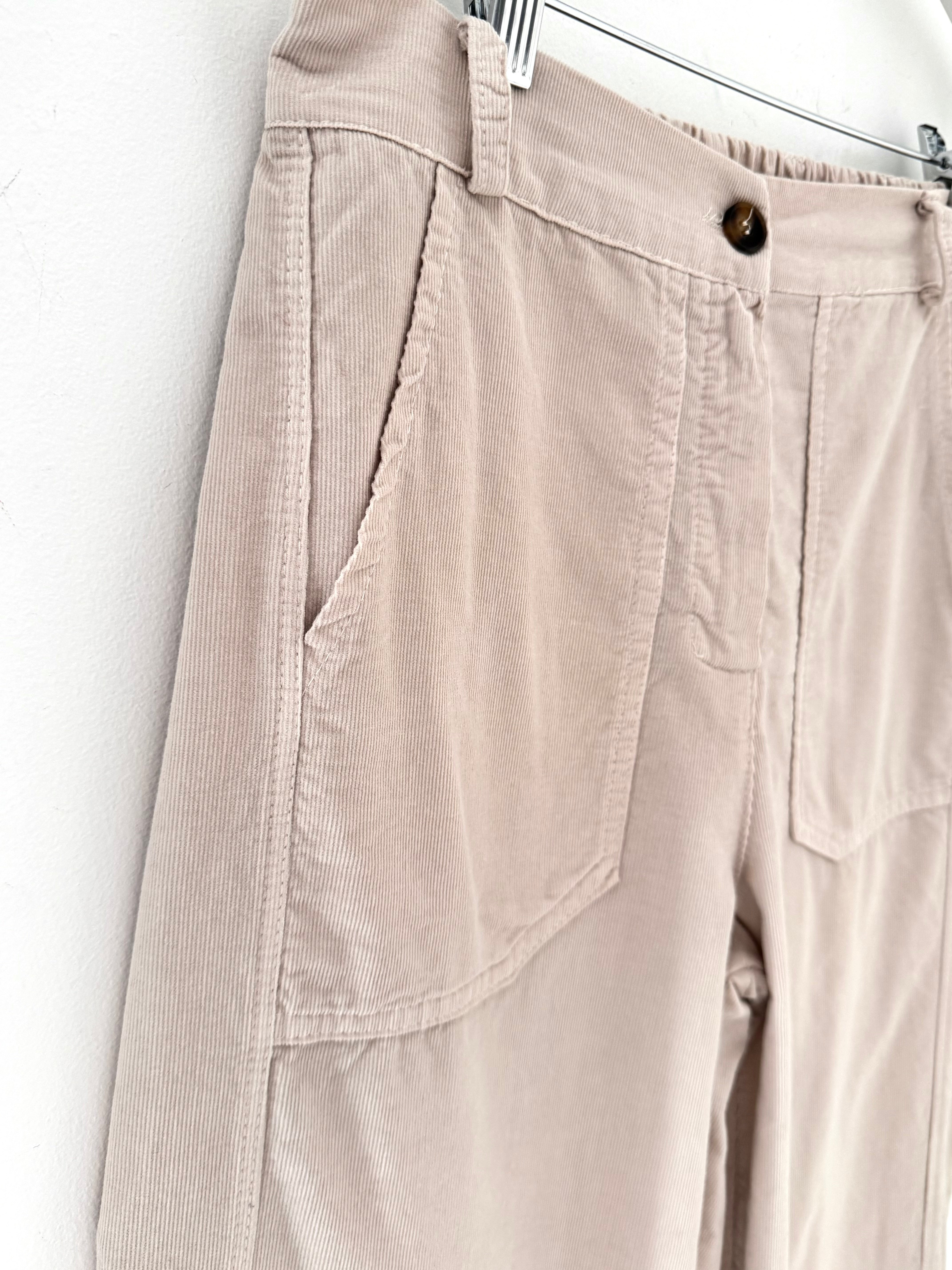 Soft Needlecord Barrel Trousers in Stone