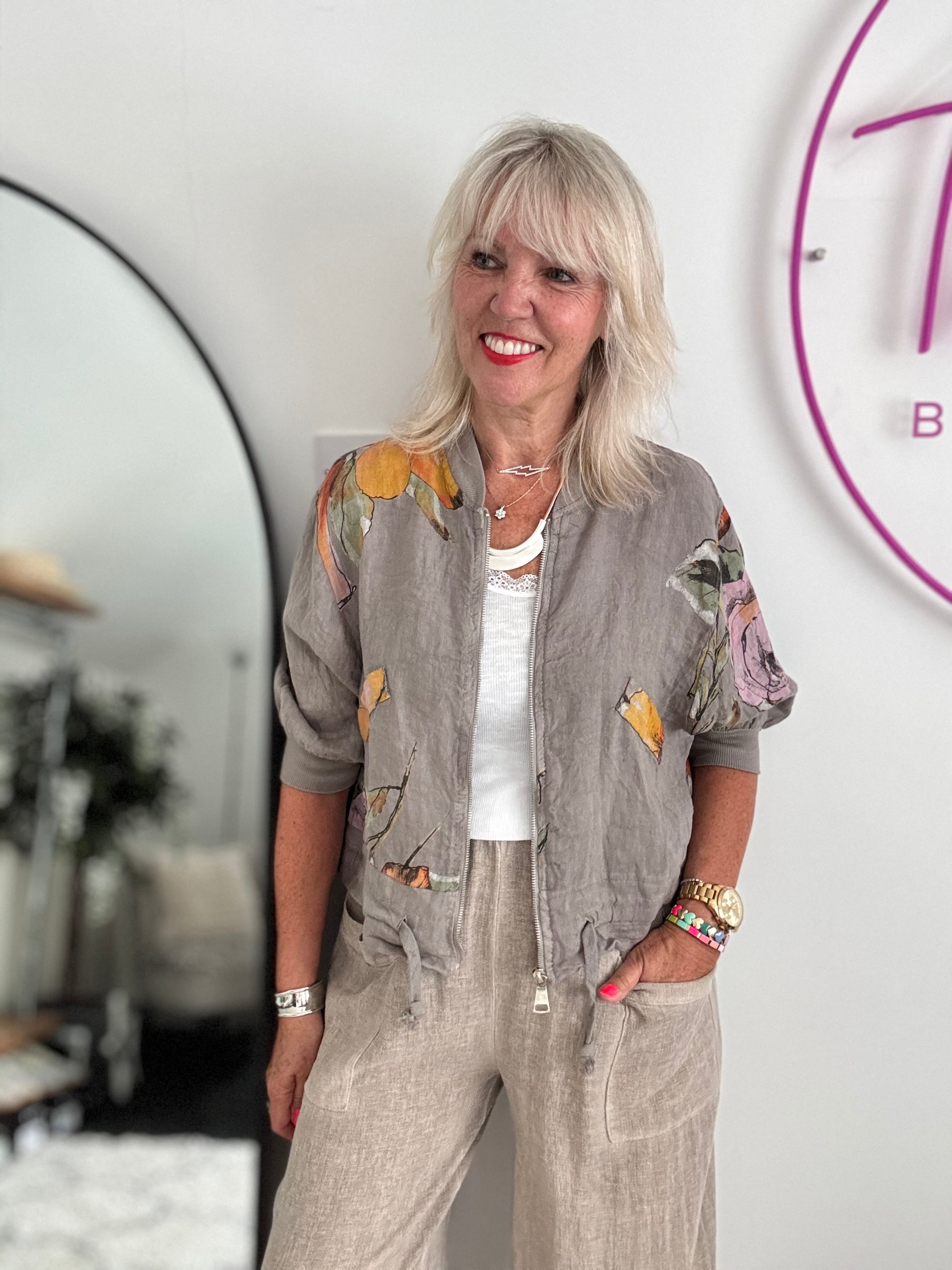 Linen Bomber Jacket in Dark Mocha