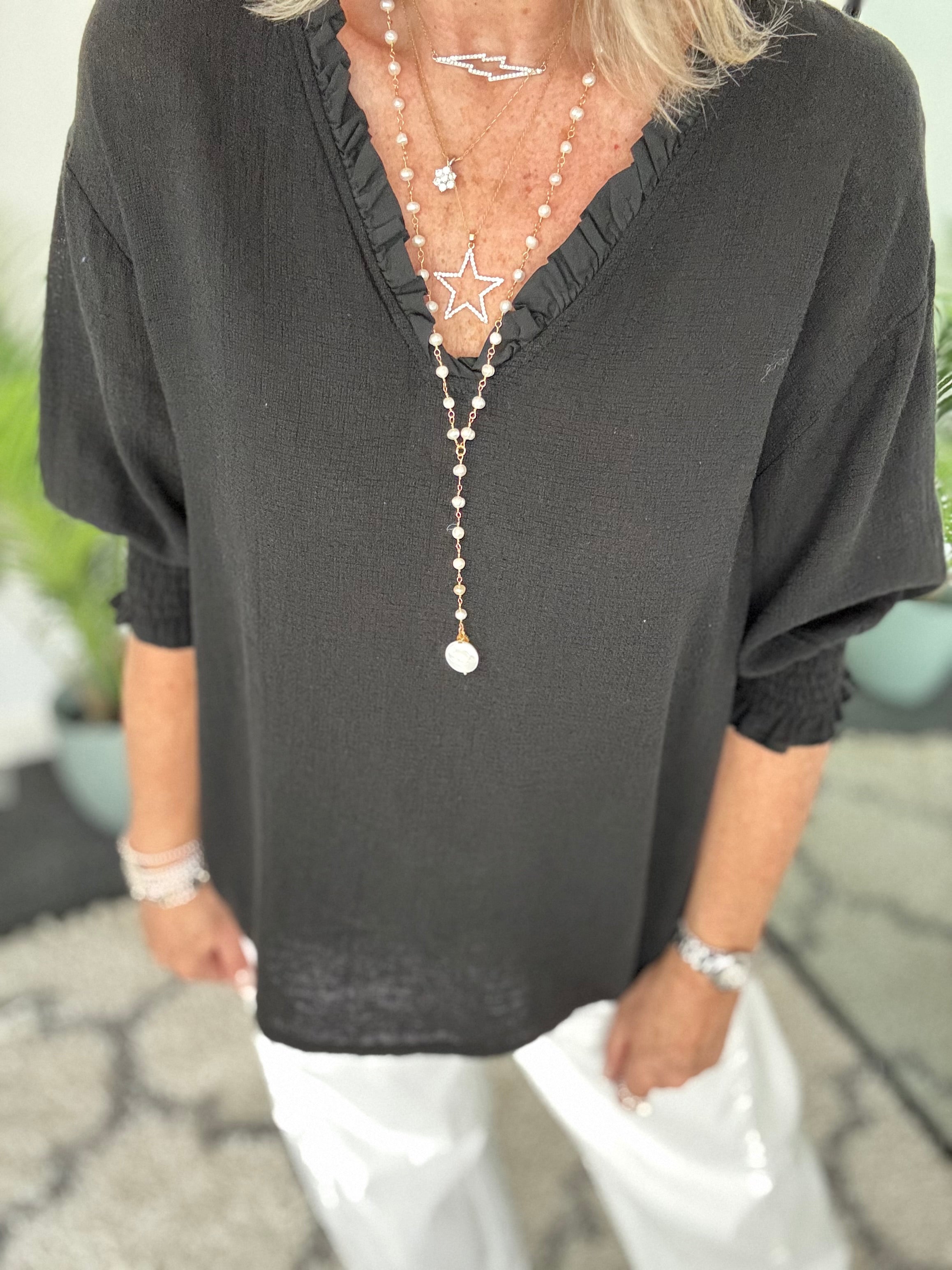 Linen & Cotton Top in Black