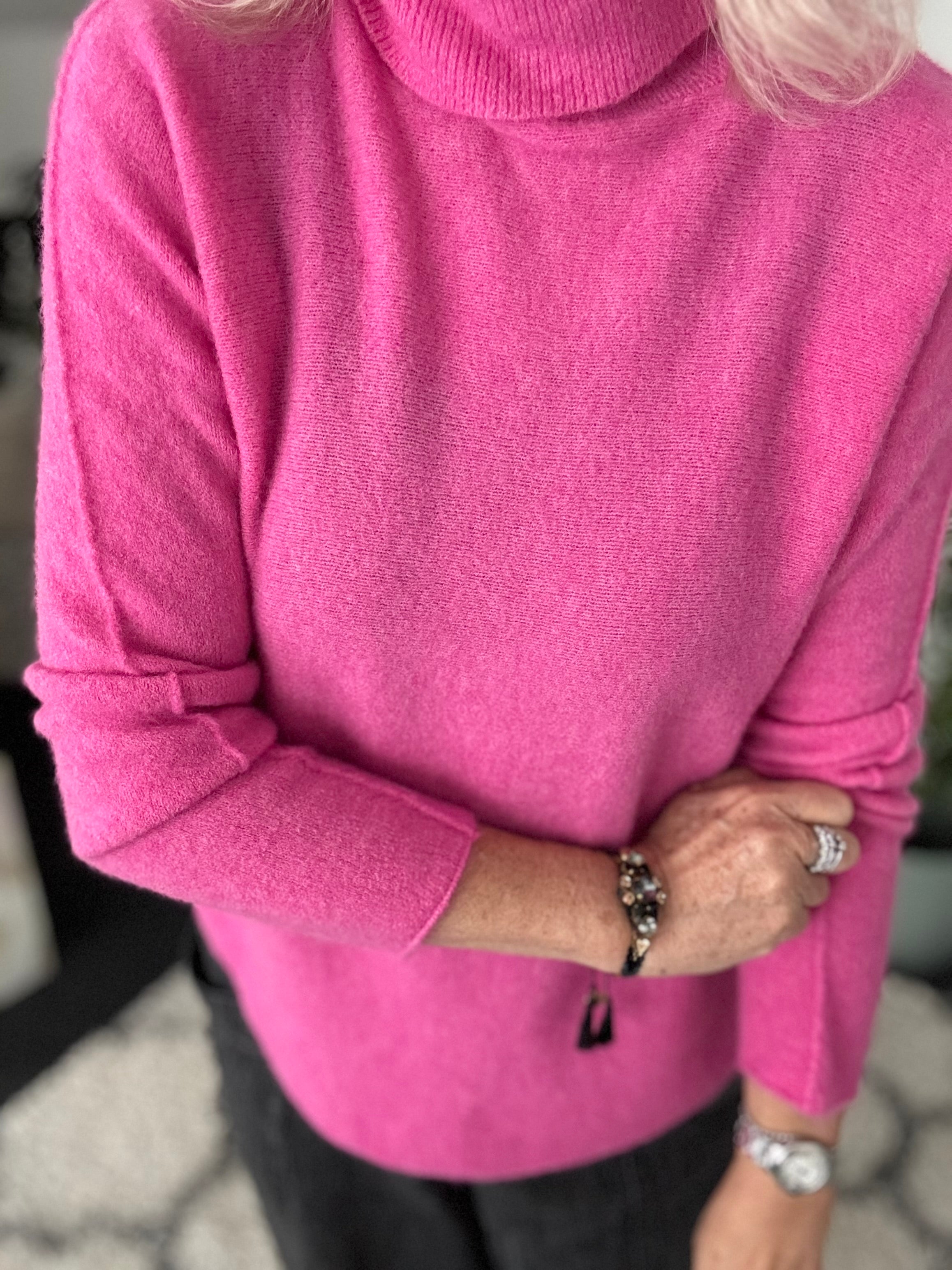 Simple Roll Neck Jumper in Fuchsia