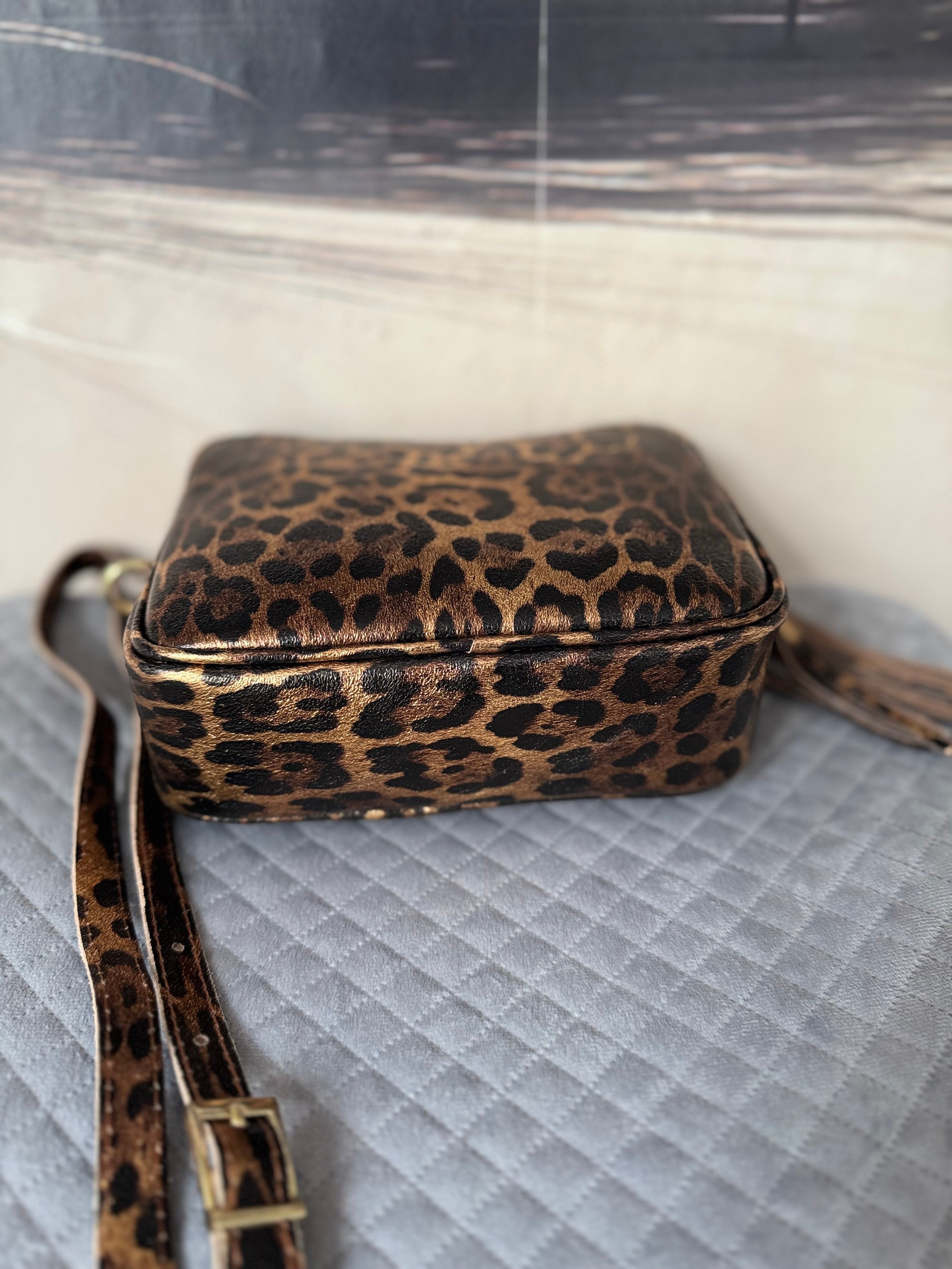 Leather Crossbody Bag in Metallic Leopard