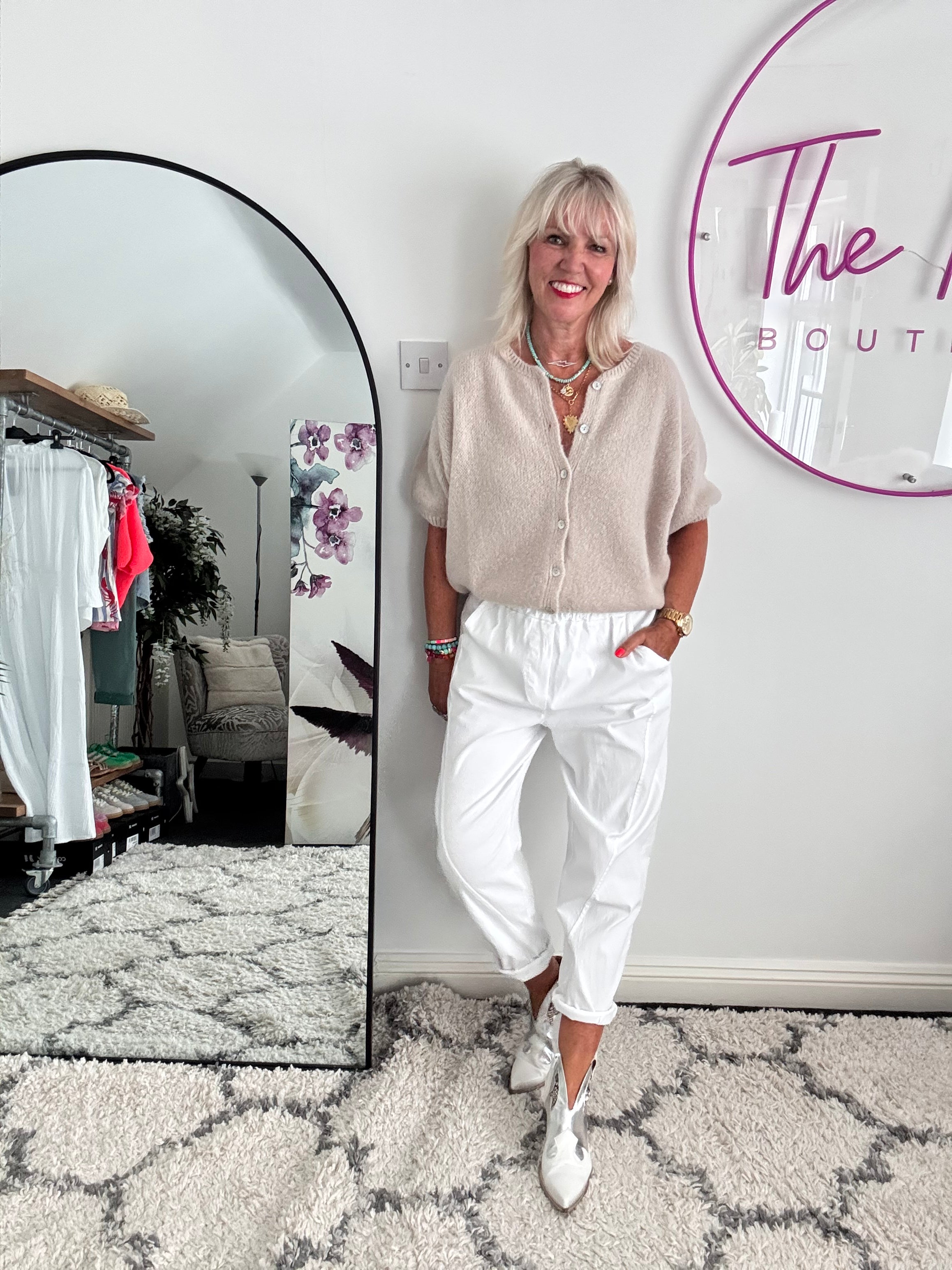 Super Soft Short Sleeve Cardi in Stone