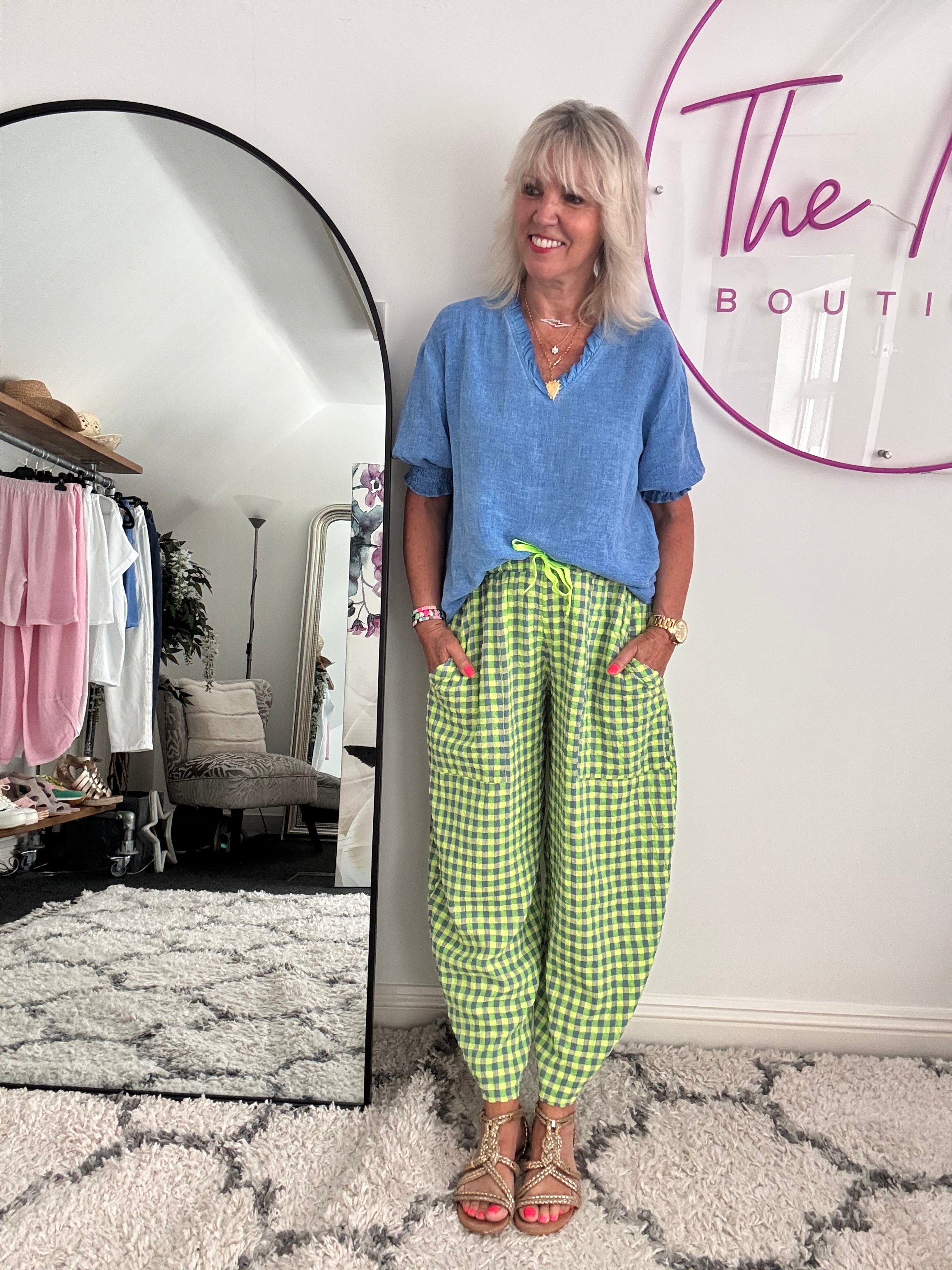 Barrel Check Trousers in Neon Citrus
