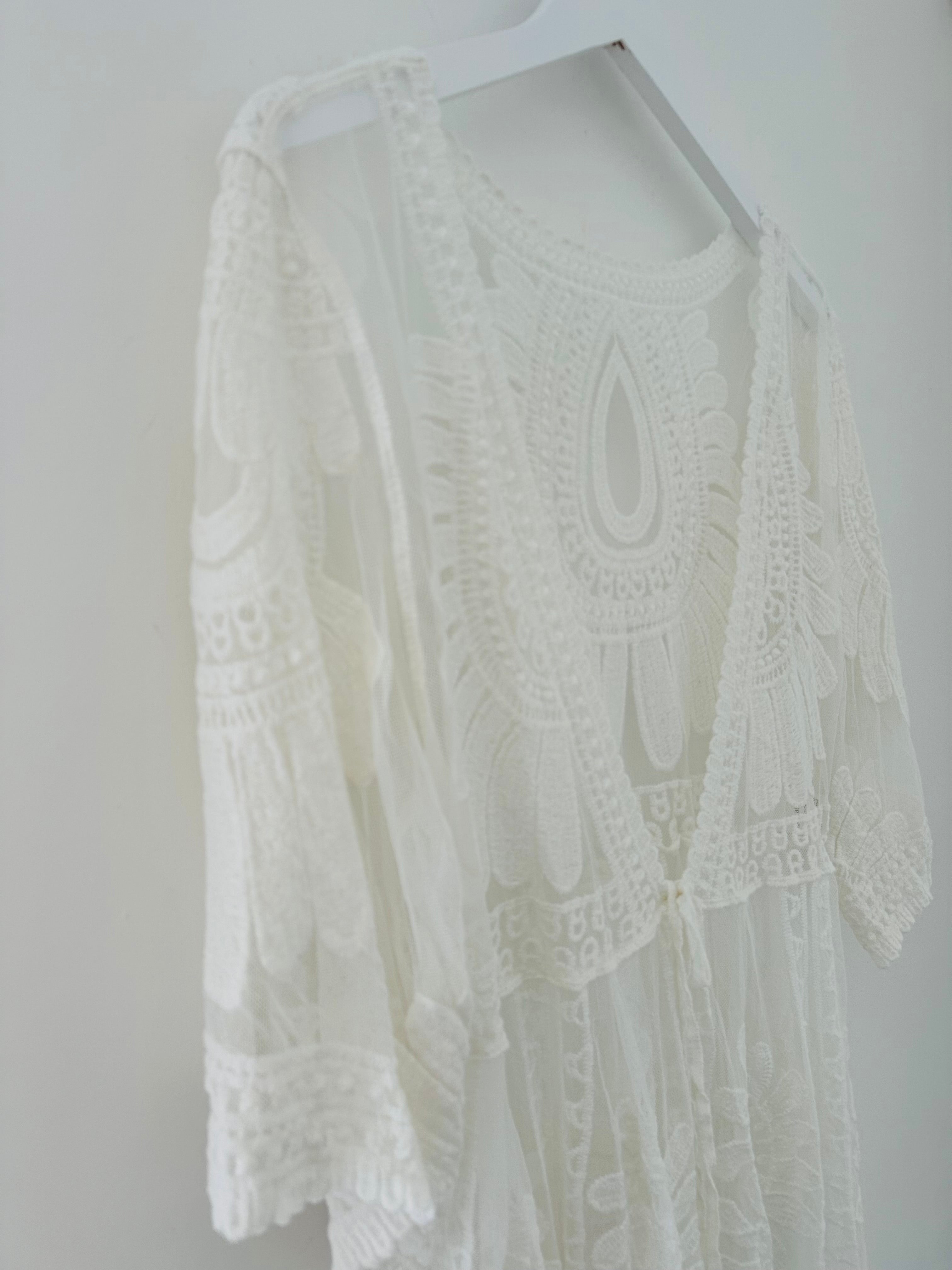 Lace Cotton Kimono in Ivory