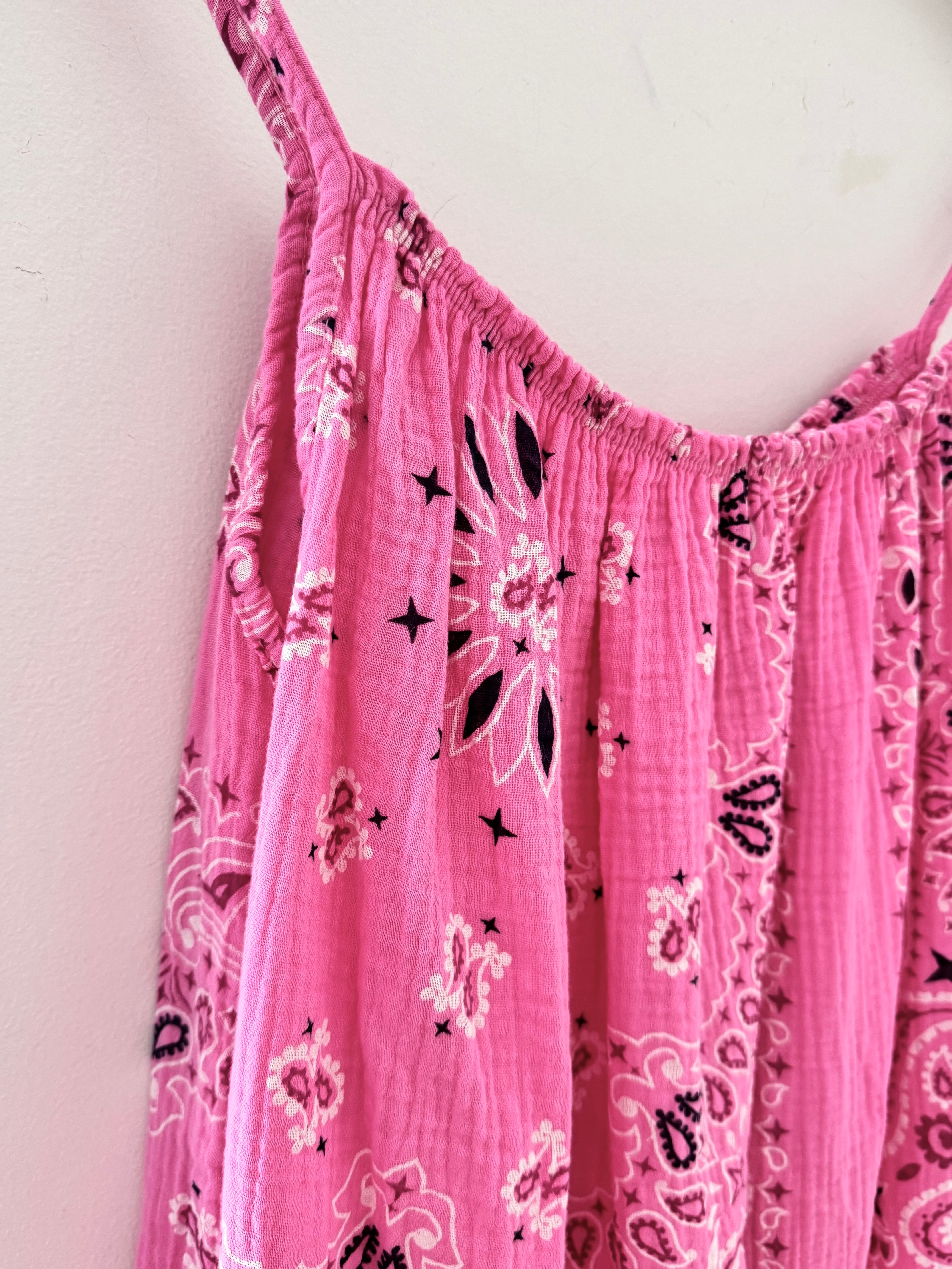 Paisley Cheesecloth Dress in Candy Pink