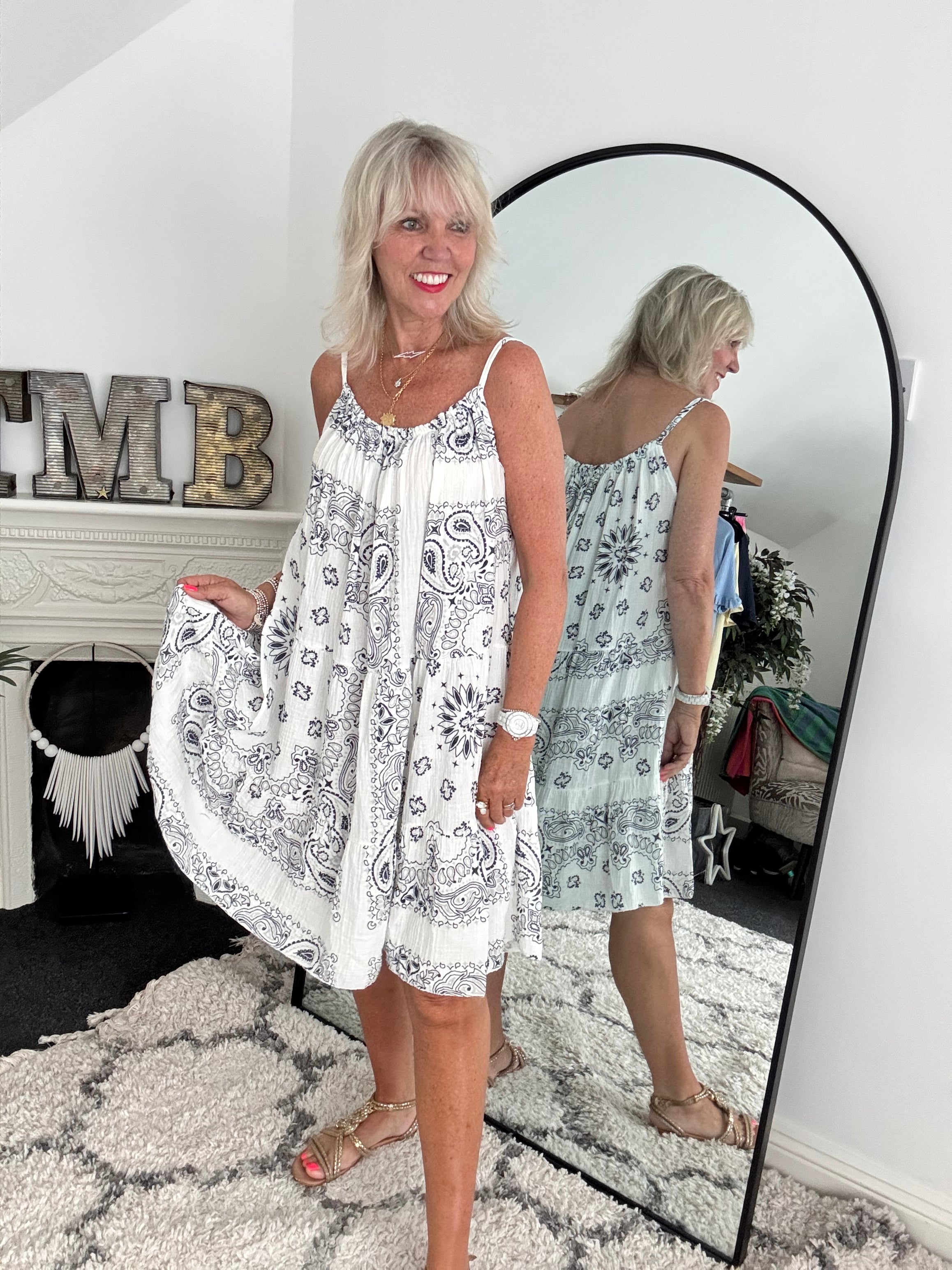 Paisley Cheesecloth Dress in White