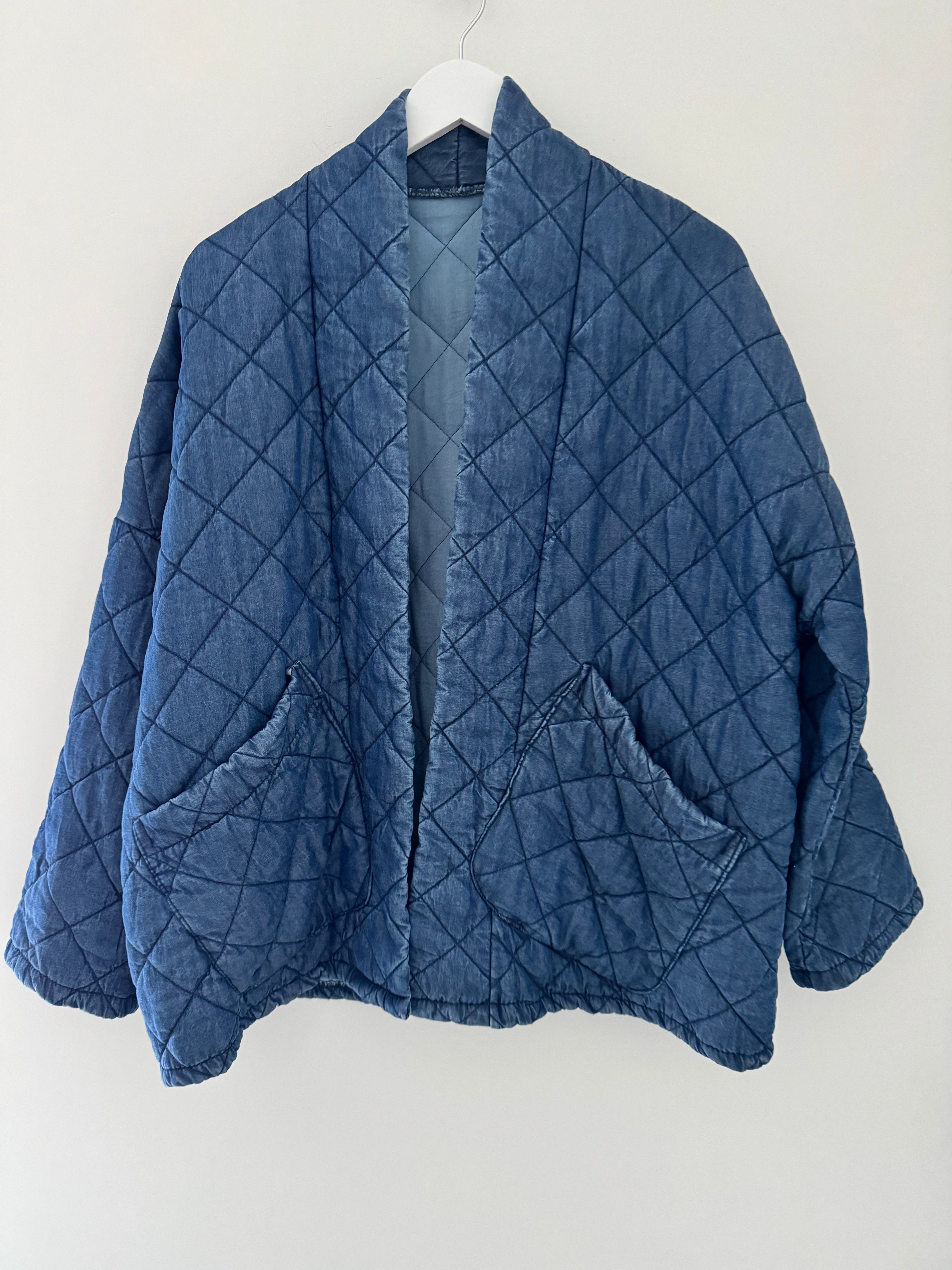 Oversized Quilted Jacket in Dark Denim Blue