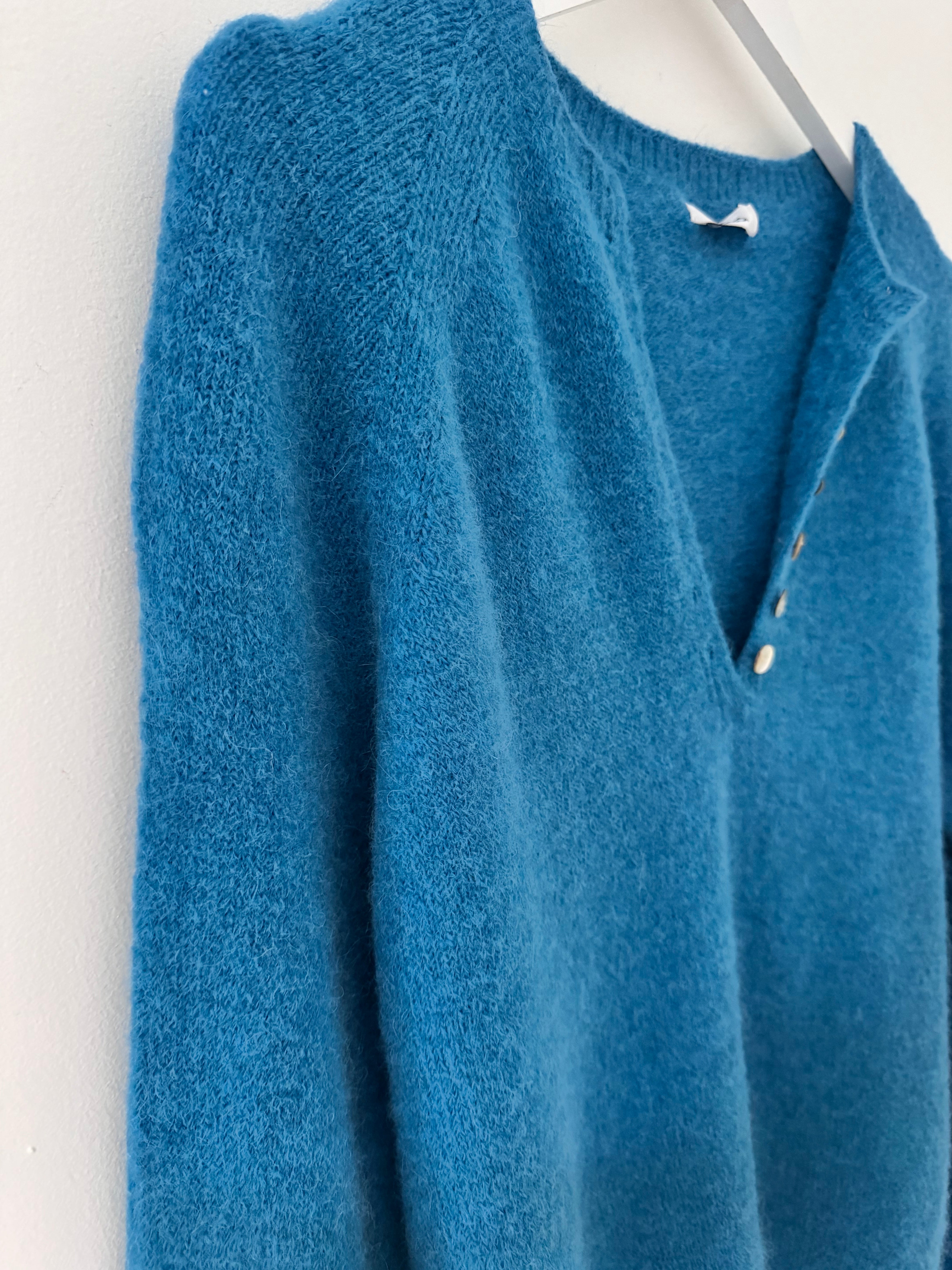 Softie Jumper with Button Neck in Teal