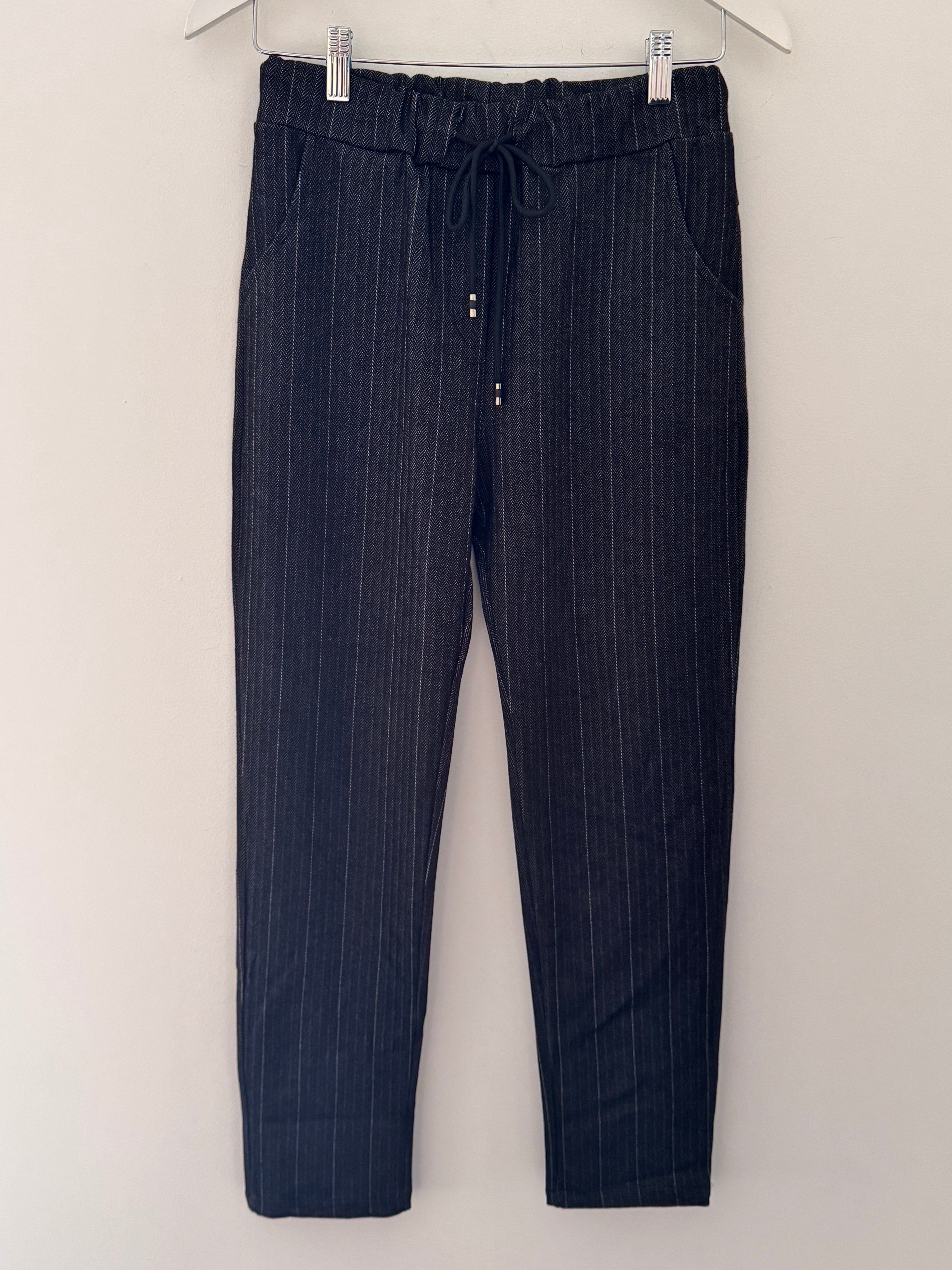 Pinstripe & Herringbone Stretch Joggers in Black