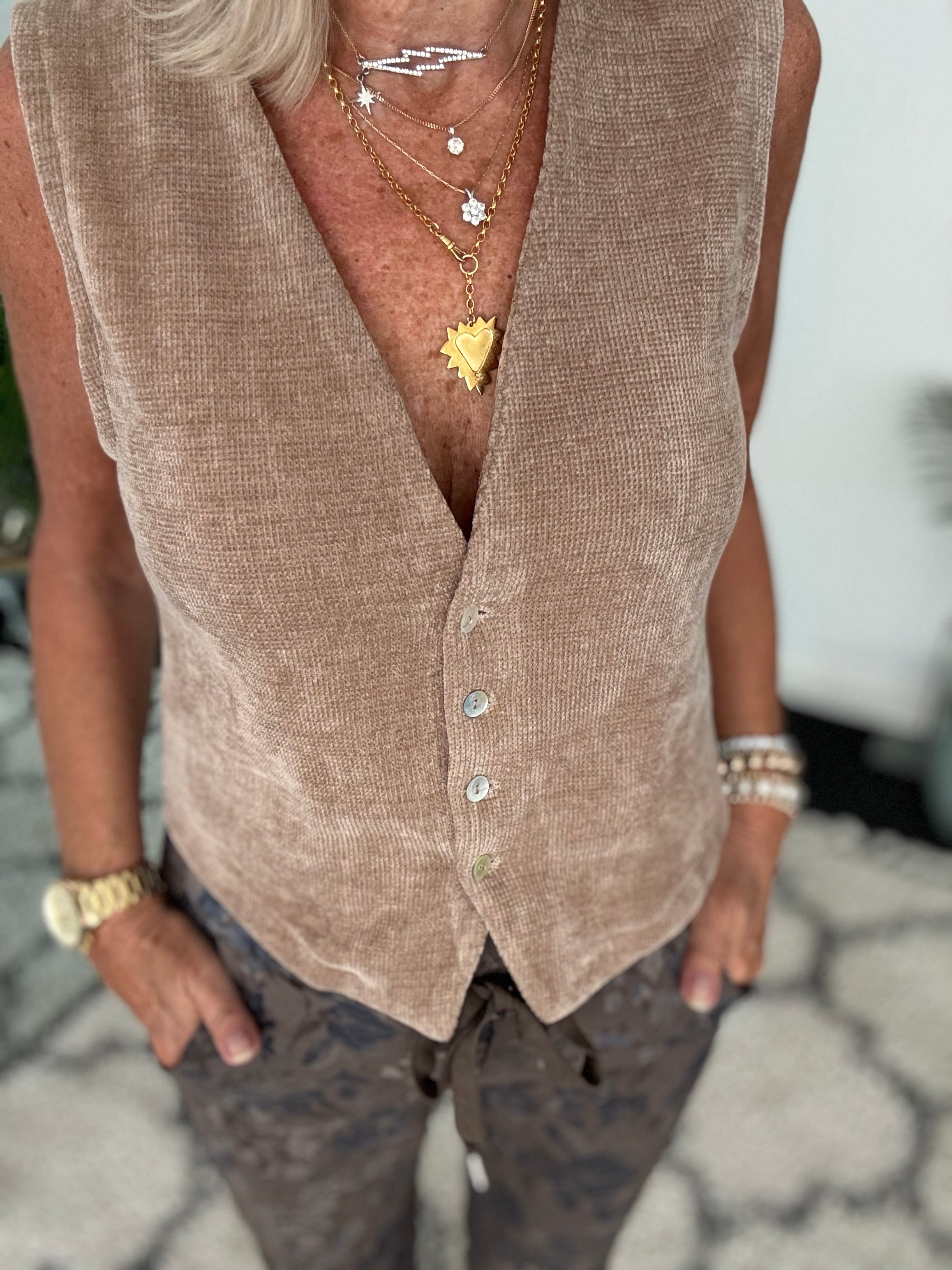 Chenille Waistcoat in Stone