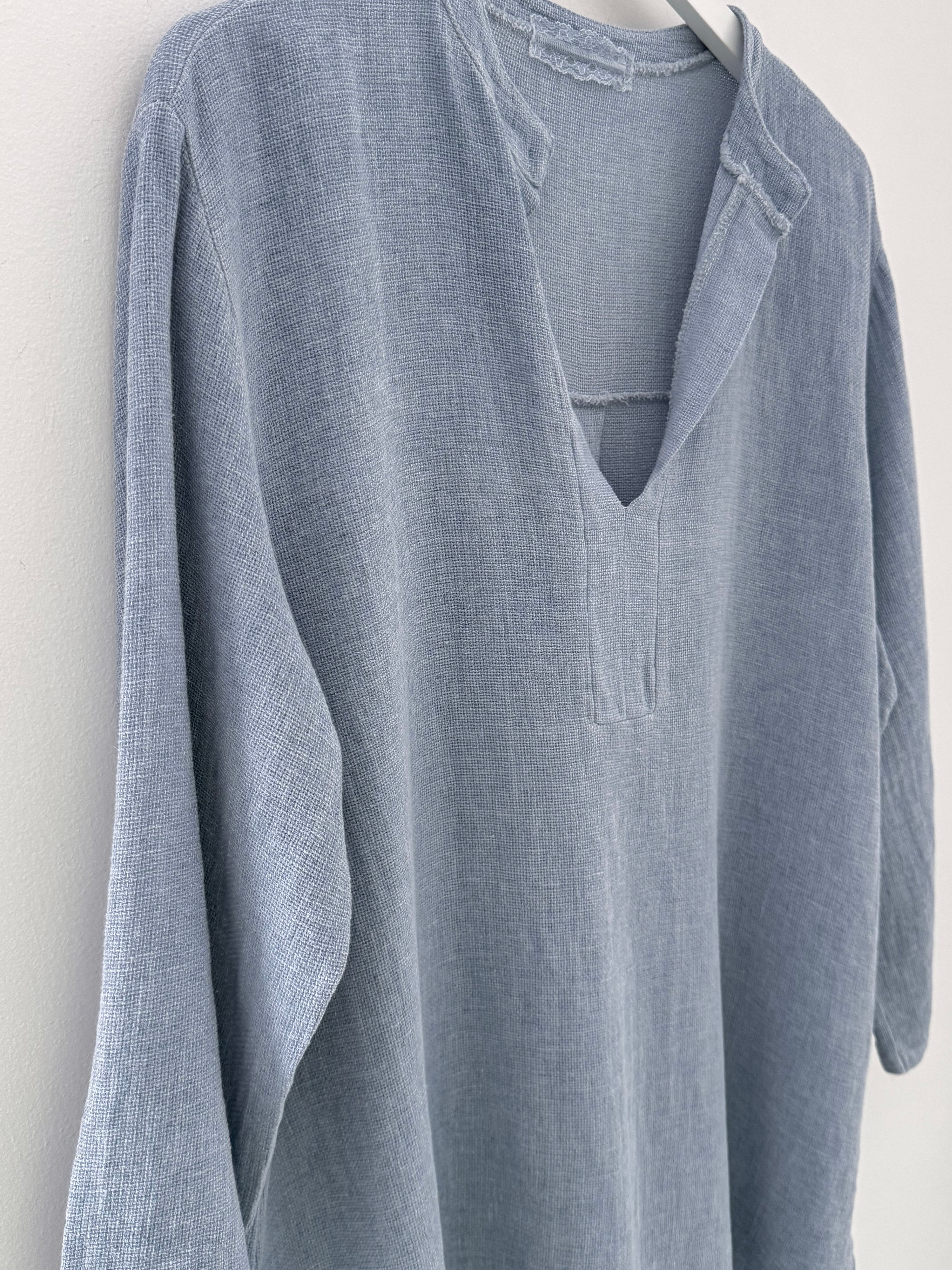 Linen & Cotton Shirt in Light Denim Blue