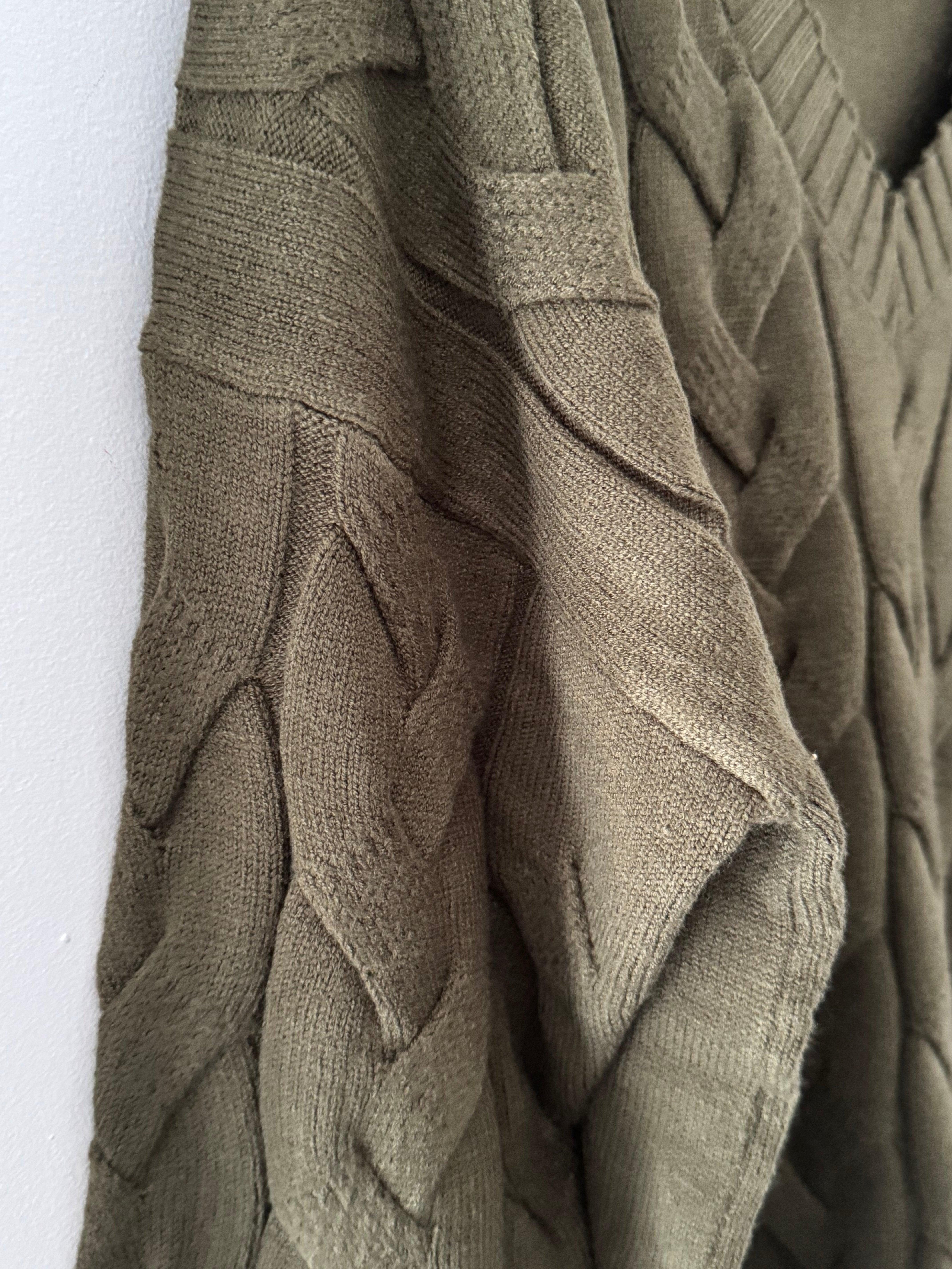 V Neck Cable Jumper in Khaki